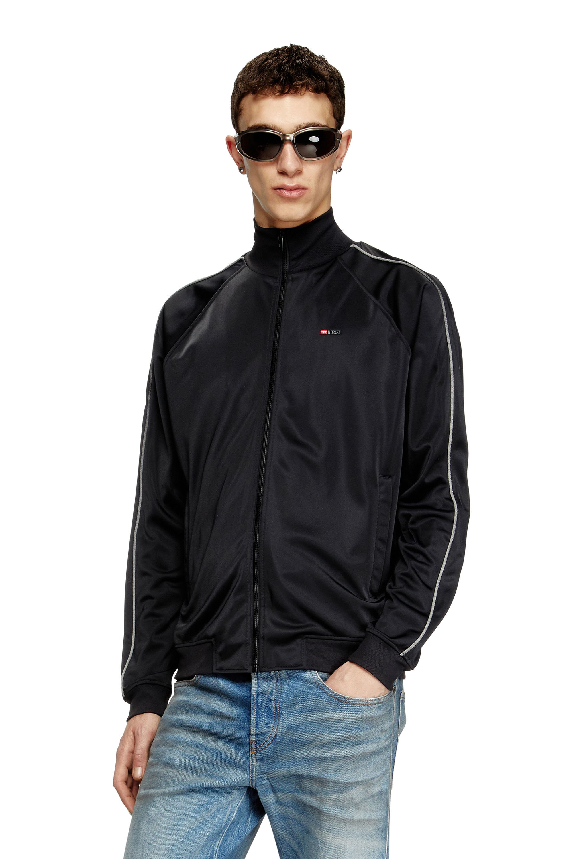 Diesel - S-RARMERO, Chaqueta deportiva con micro-bordado de logotipo Hombre in Negro - 1