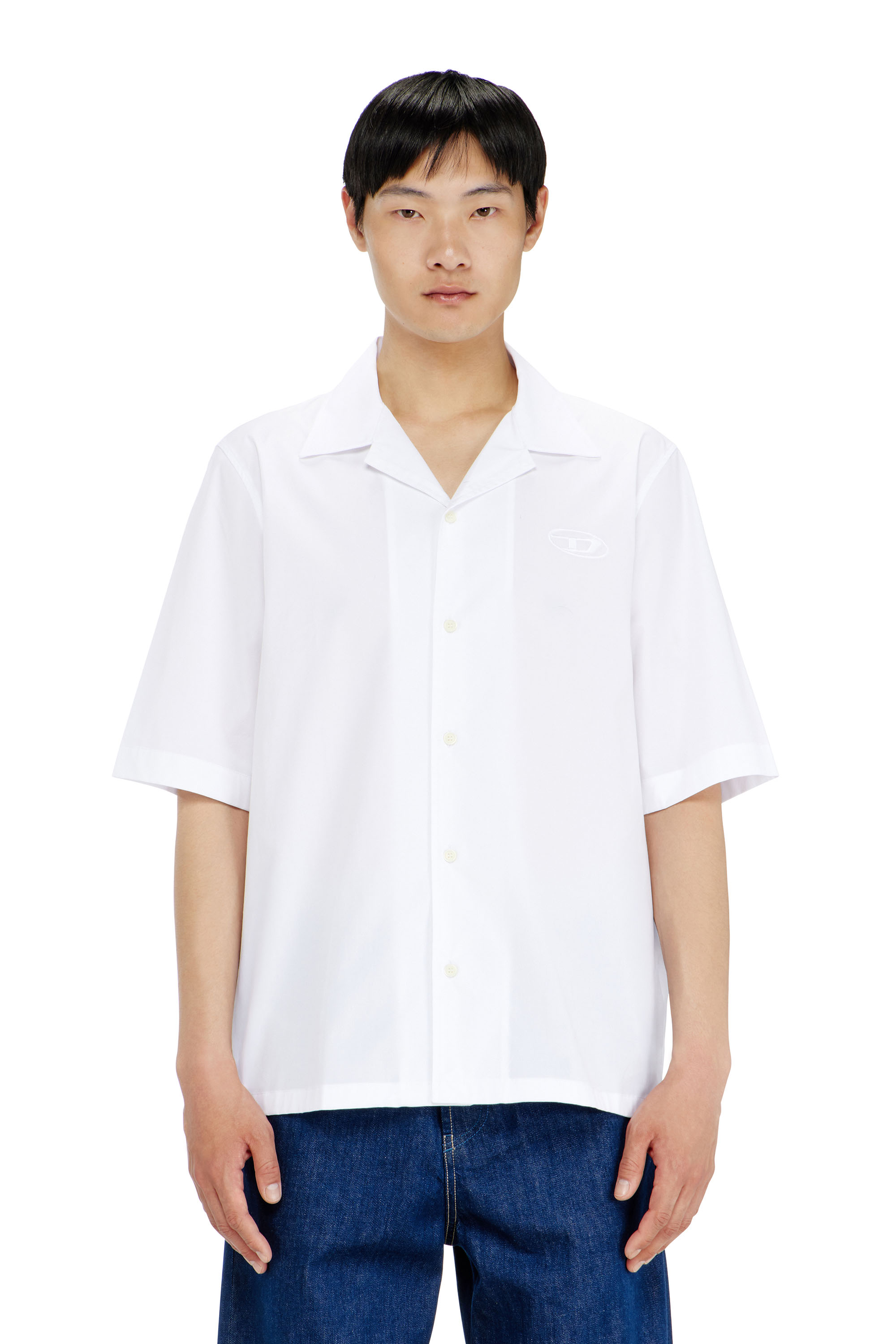 Diesel - S-MAC-GSBH, Camisa de popelina el&aacute;stica con bordado Oval D Hombre in Blanco - 1