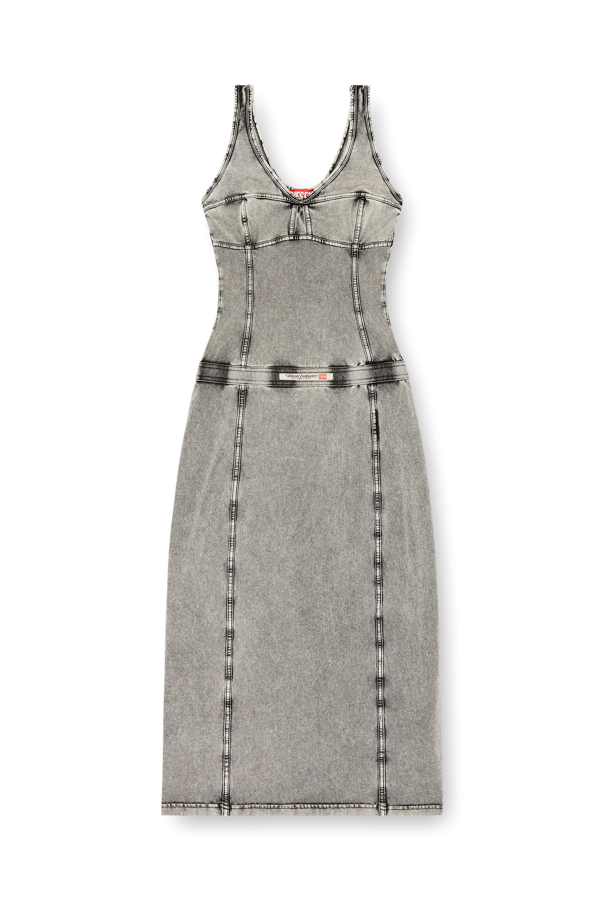 Diesel - D-INNY, Vestido midi sin mangas con efecto denim Mujer in Gris - 3