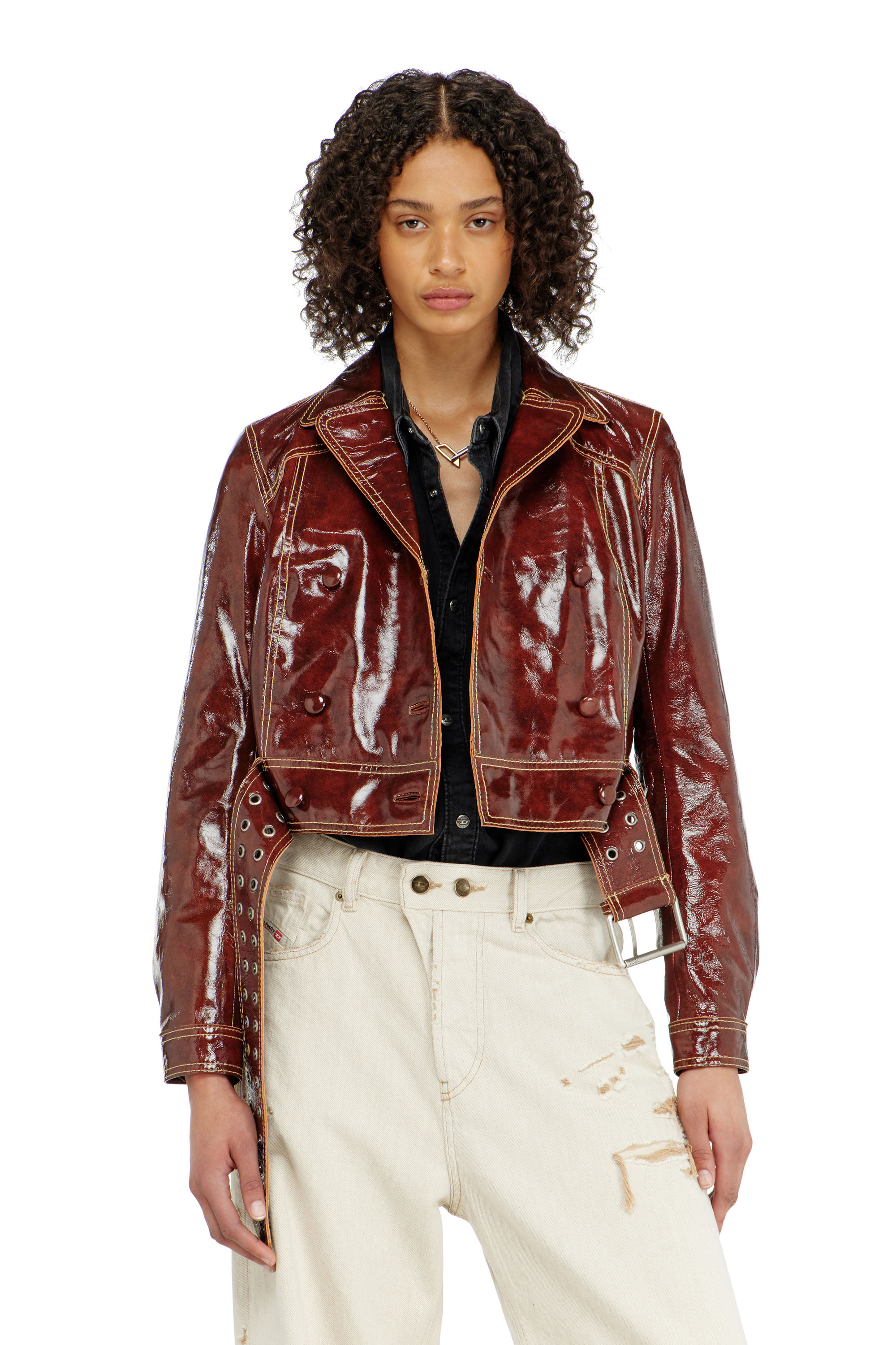 Diesel - L-EGEND, Chaqueta de charol con cintur&oacute;n ancho Mujer in ToBeDefined - 1