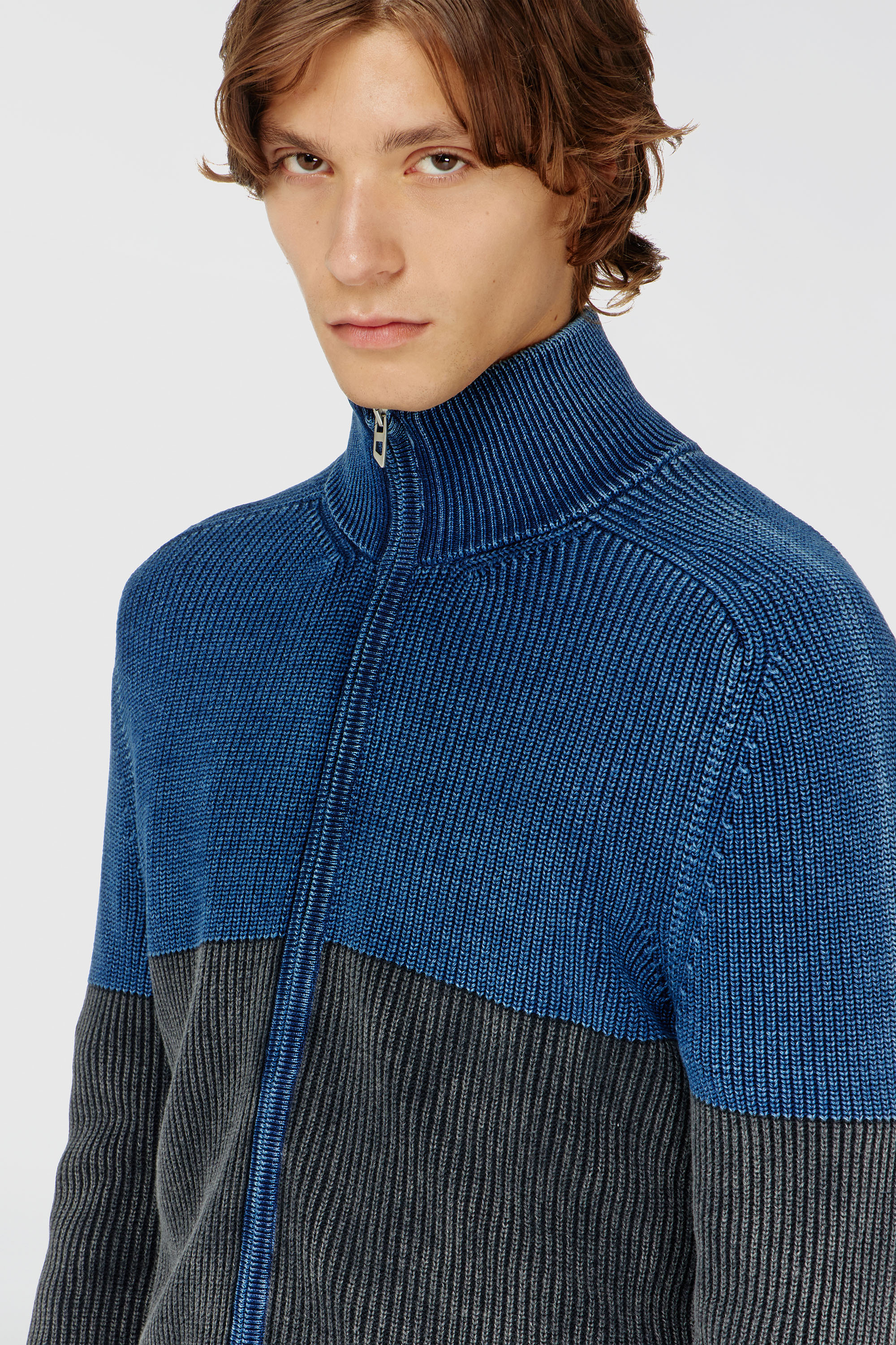 Diesel - K-HERMOS, C&aacute;rdigan con cremallera y efecto denim bicolor Hombre in Multicolor - 4