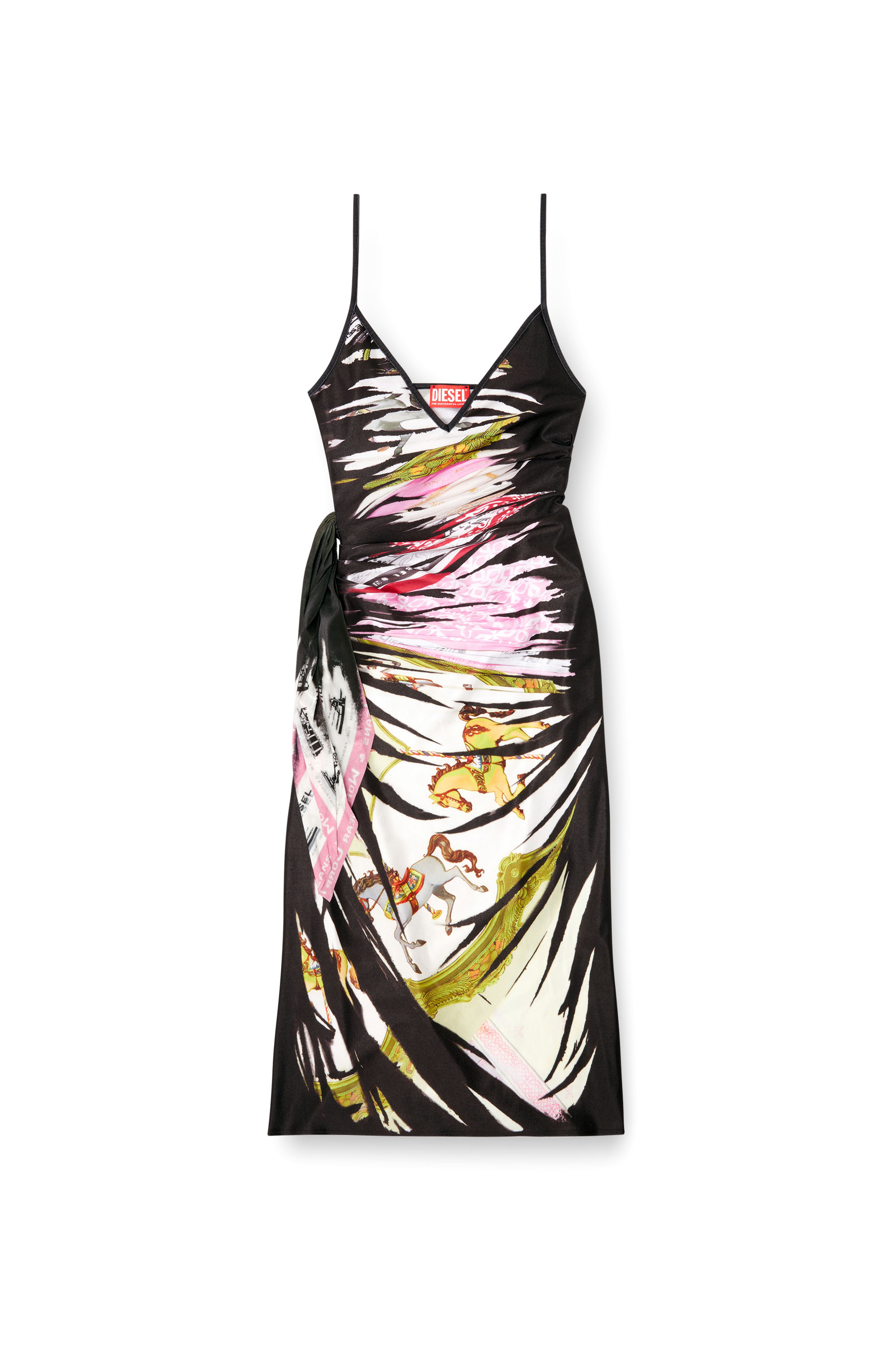 Diesel - D-OROTYS, Vestido midi drapeado con estampado de bandana Mujer in Multicolor - 1