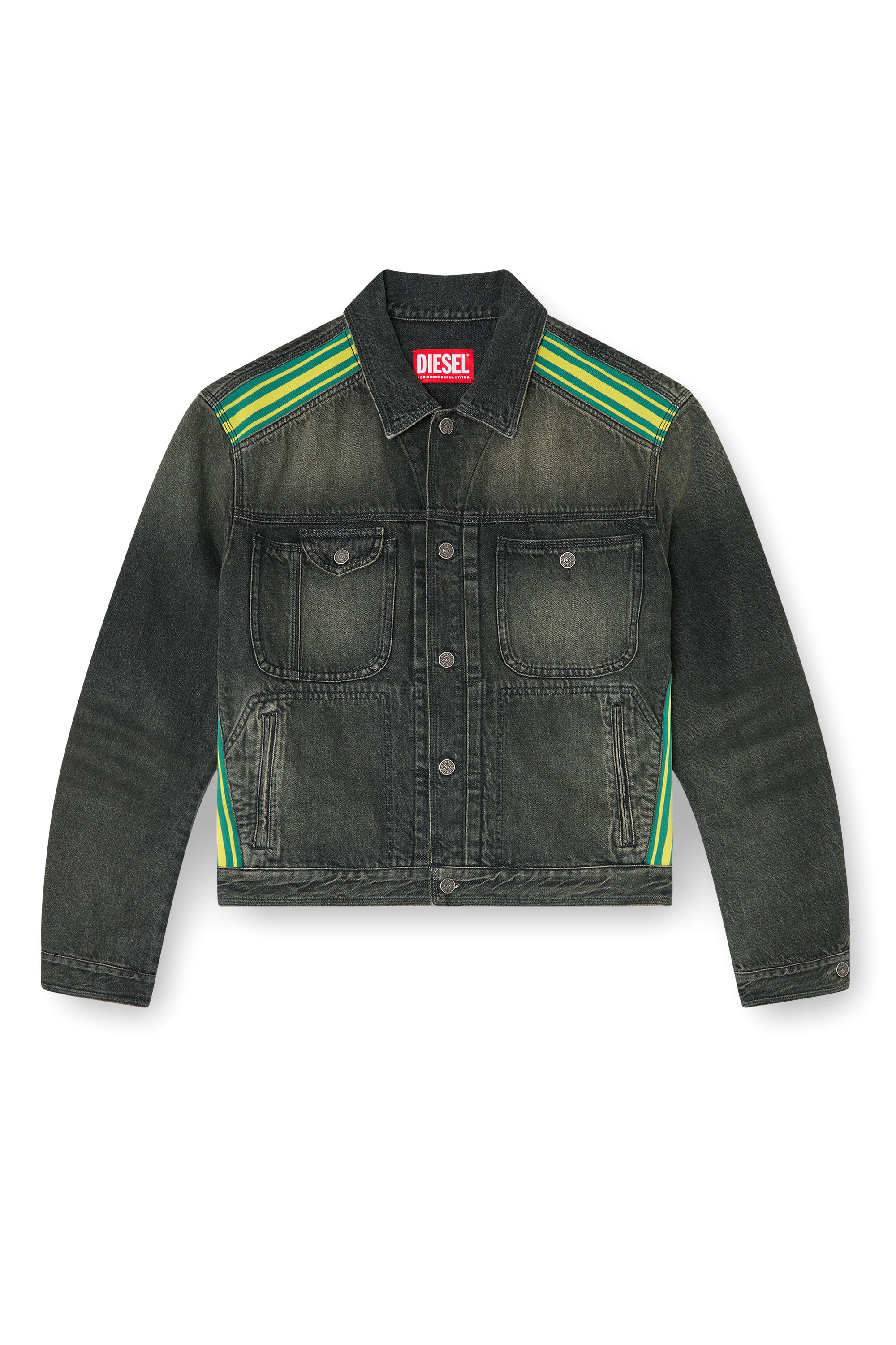 Diesel - D-BAS-FSJ1, Chaqueta trucker con bandas de hombro a rayas Hombre in Negro - 4