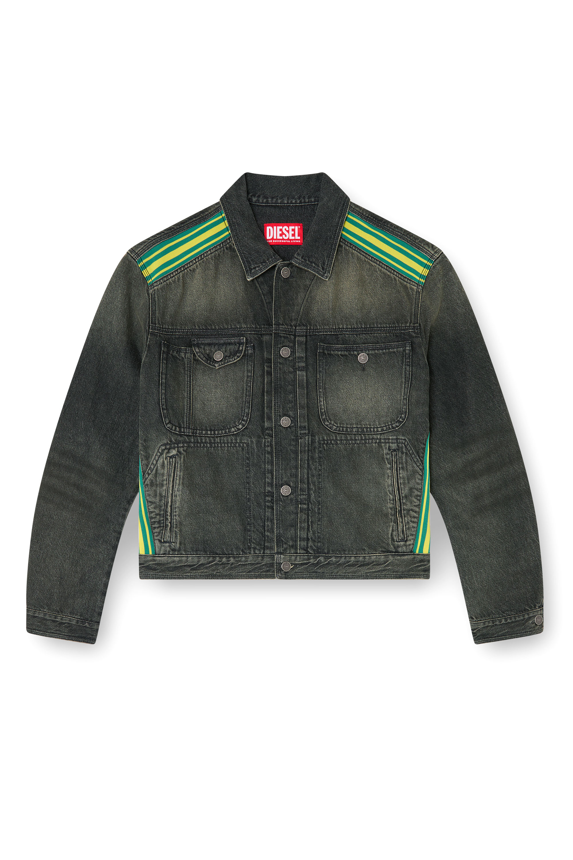 Diesel - D-BAS-FSJ1, Chaqueta trucker con bandas de hombro a rayas Hombre in Negro - 2