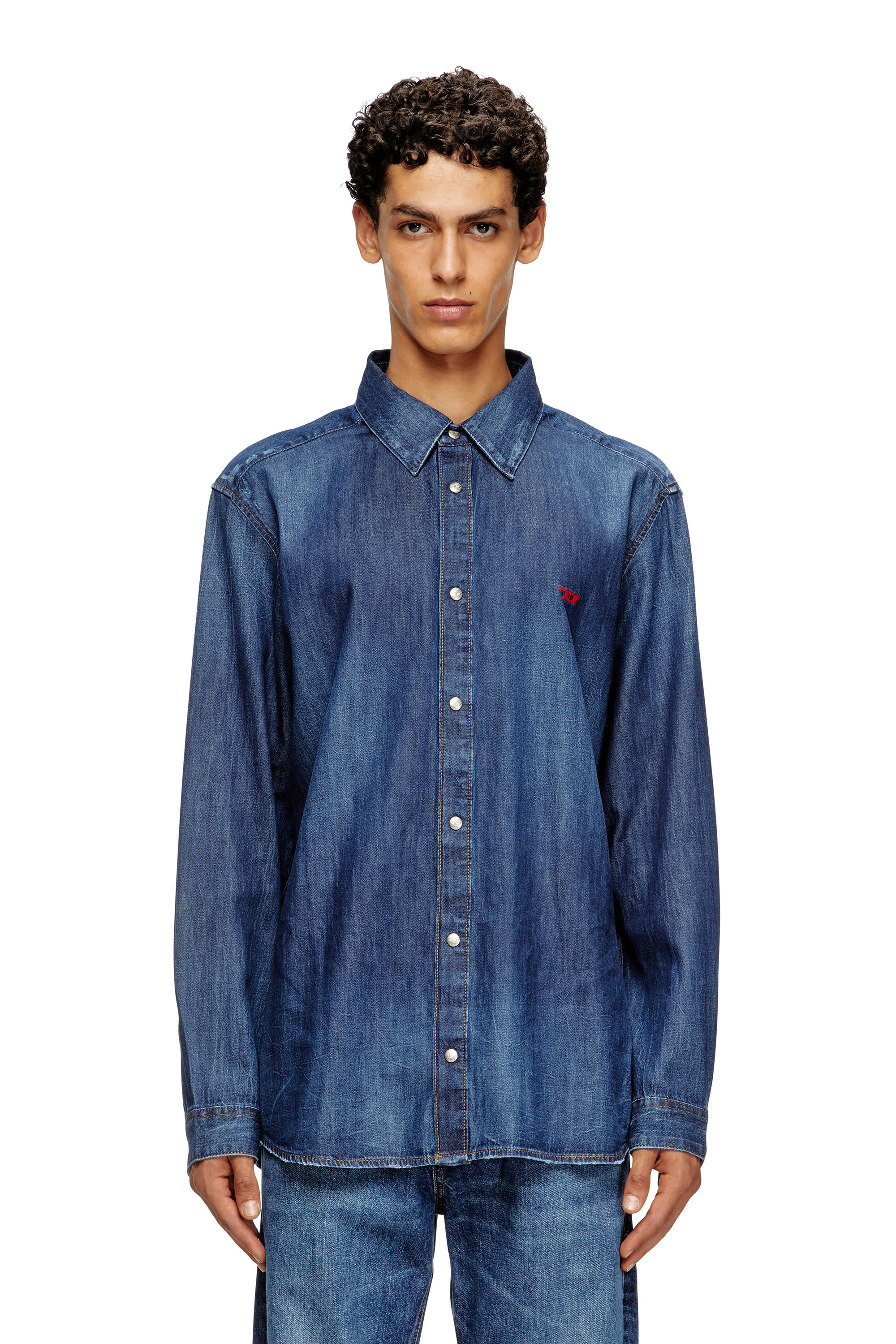 Diesel - D-SIMPLY, Camisa de denim con logo bordado Hombre in Azul marino - 1
