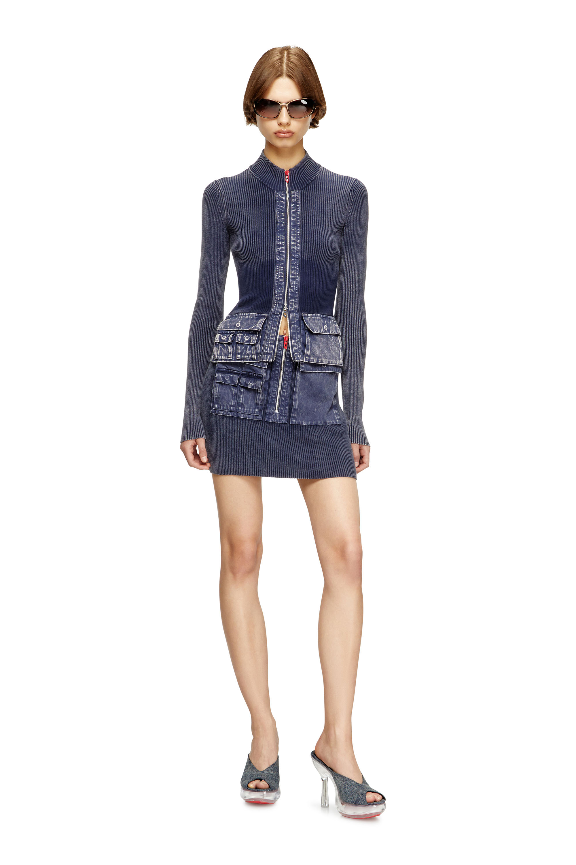 Diesel - M-MERYN-SHORT, Minifalda en canalé con tratamiento denim Mujer in Azul marino - 2