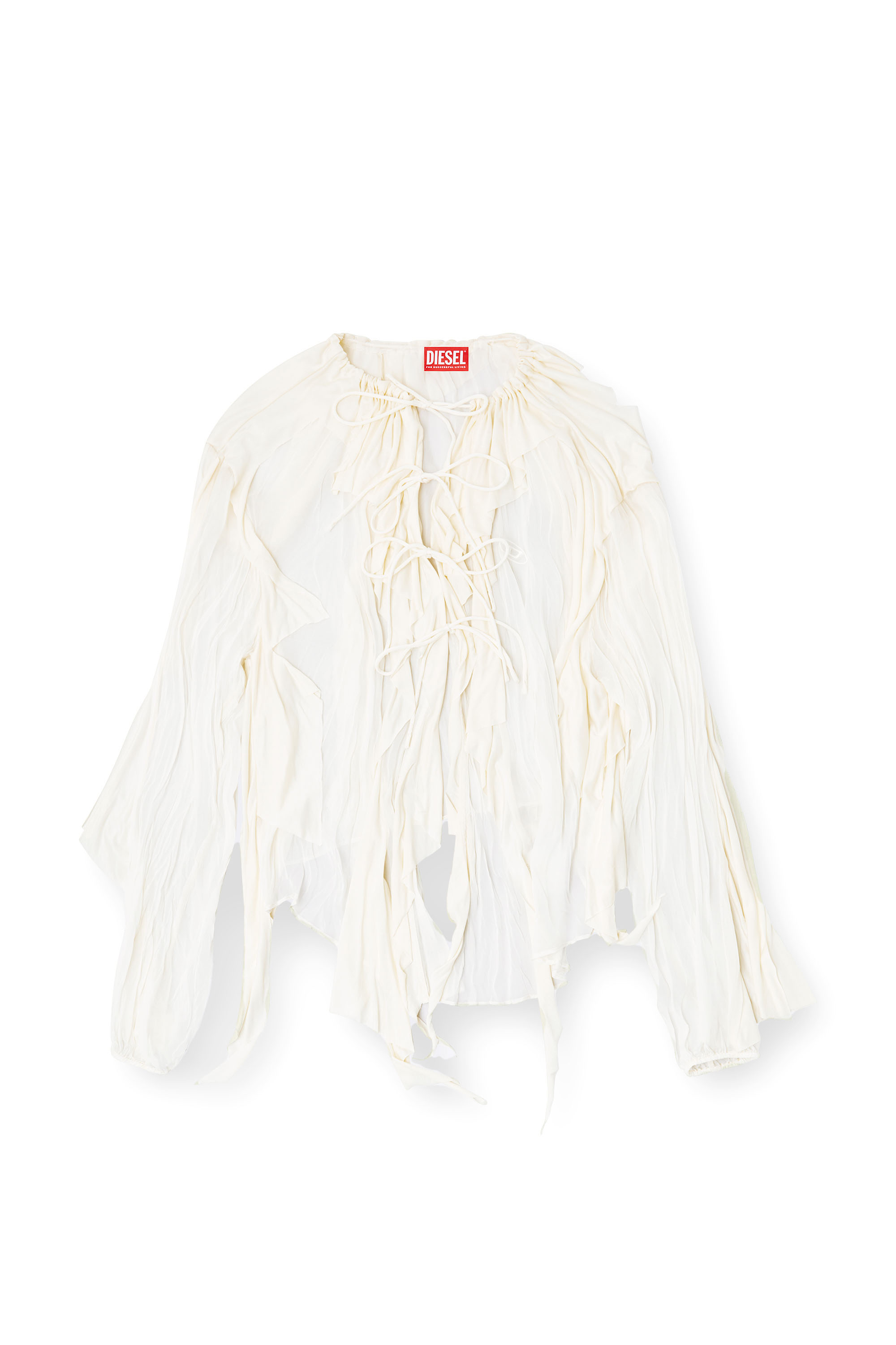Diesel - C-LASSY, Blusa con volantes de muselina arrugada Mujer in Blanco - 3