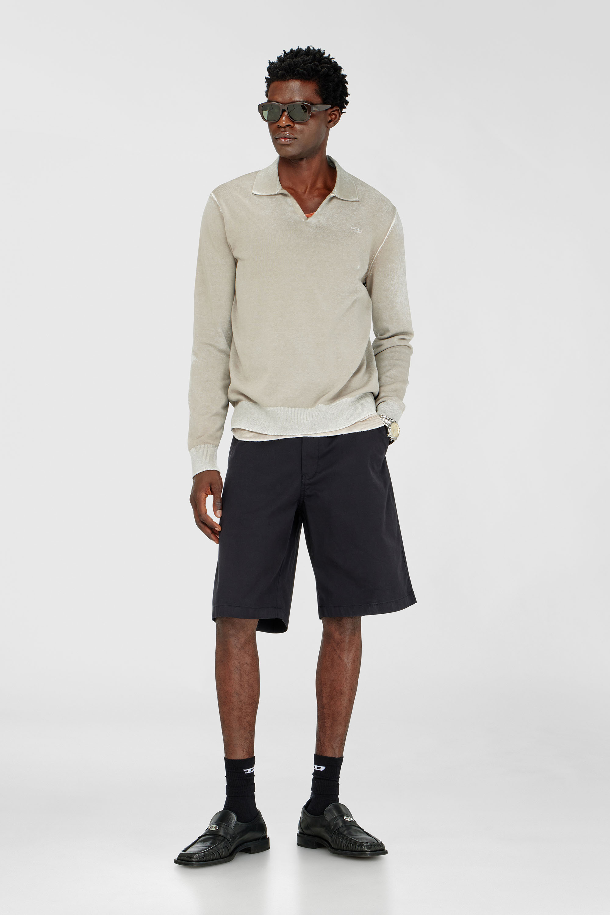 Diesel - P-HANT-CHINO-SHORT-EPCH, Pantalones cortos de algod&oacute;n con tratamiento de lavado oscuro. Hombre in Negro - 1
