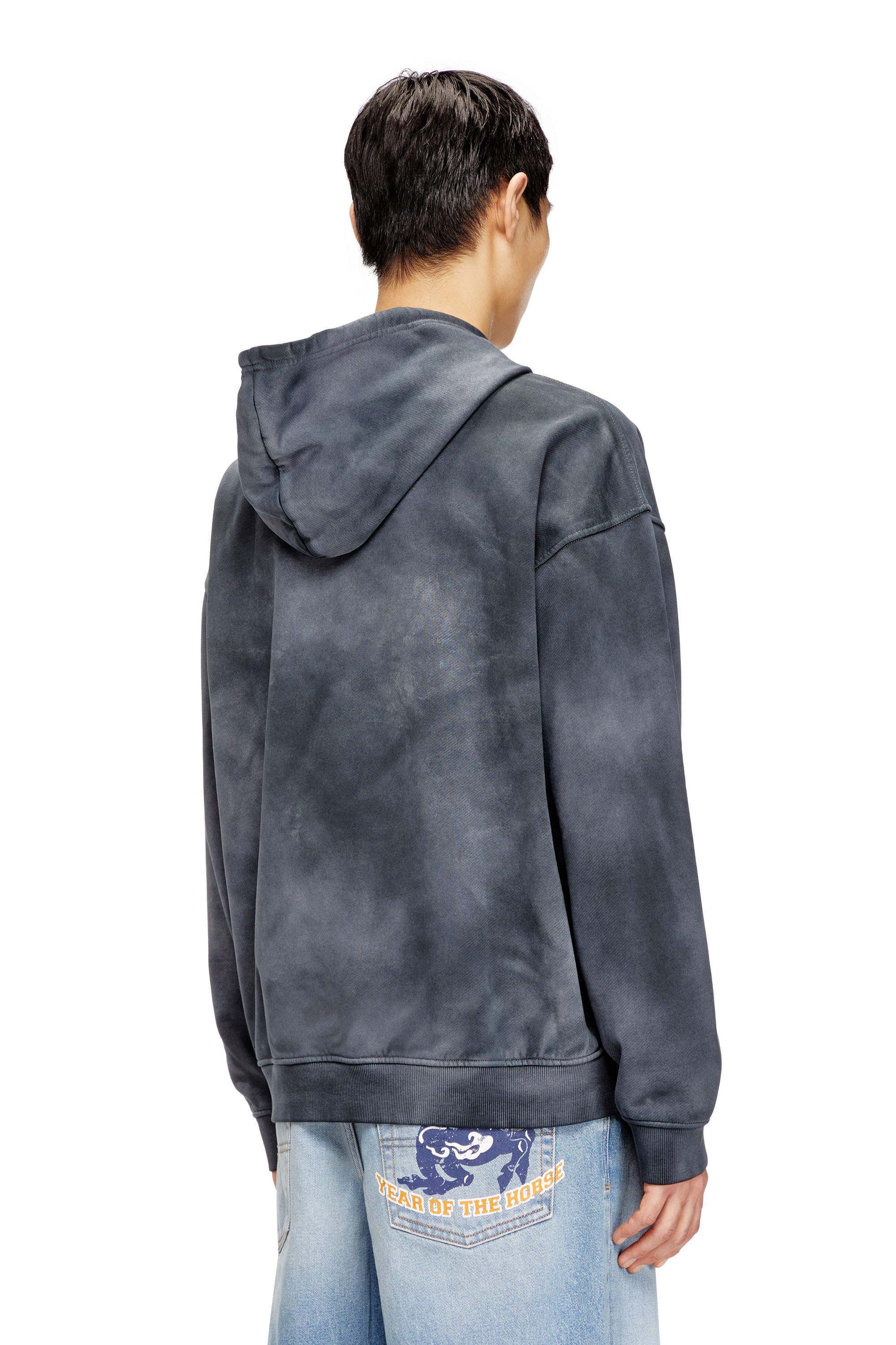 Diesel - CL-S-BOXT-HOOD-HORSE, Sudadera con capucha tie-dye con estampado gr&aacute;fico de caballo Hombre in Gris - 4