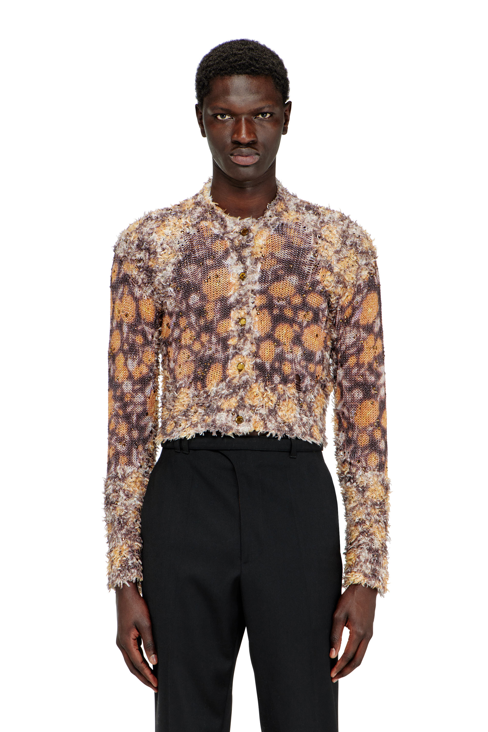 Diesel - M-LINNEA, C&aacute;rdigan corto estampado con cristales Mujer in Marr&oacute;n - 2