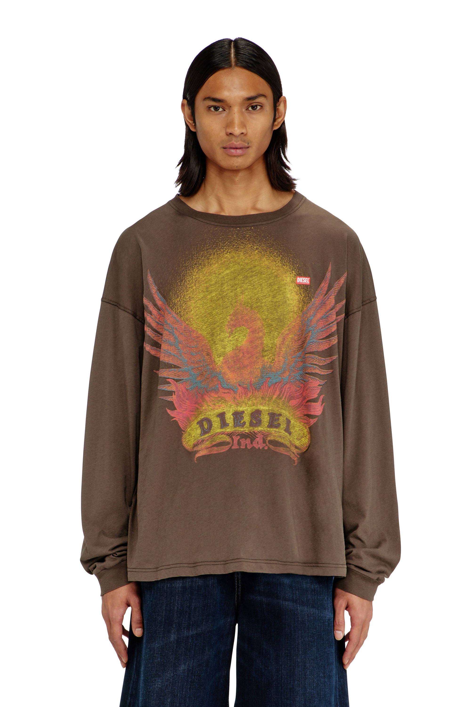 Diesel - T-BOXT-LS-AA1, Camiseta de manga larga con gr&aacute;fico de Phoenix Hombre in Marr&oacute;n - 3