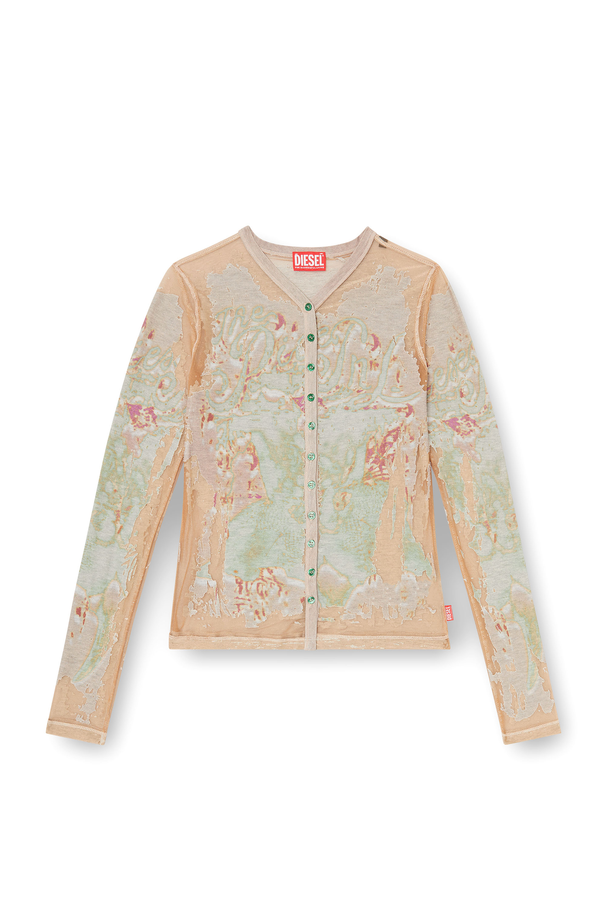 Diesel - T-GABRY, Top tipo c&aacute;rdigan de jersey devor&eacute; estampado Mujer in Marr&oacute;n - 3