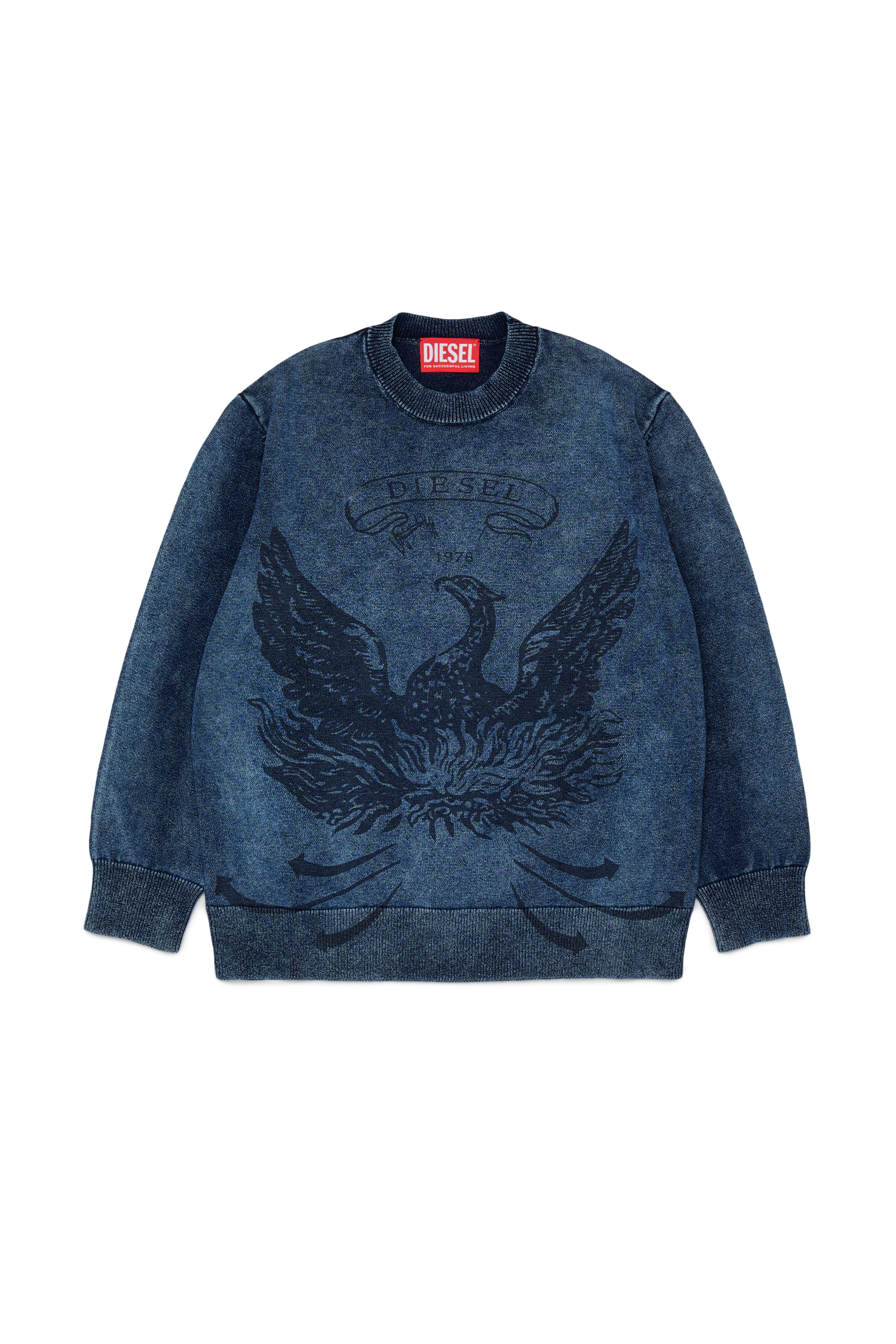 Diesel - KFINNIC OVER, Jersey efecto denim con motivo de f&eacute;nix Hombre in Azul marino - 1