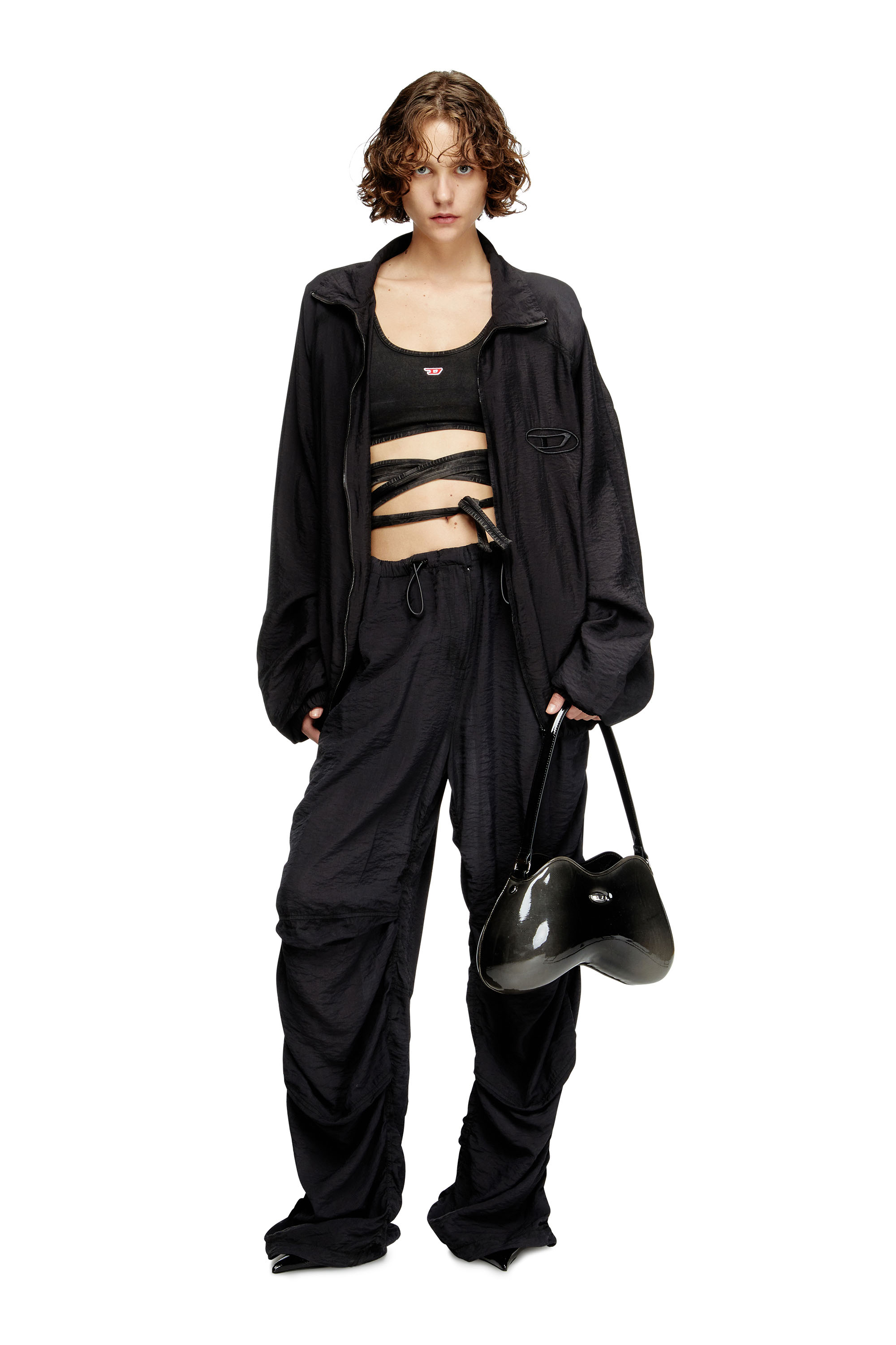 Diesel - T-LEYA-TAIL-R1, Top de aspecto denim con lazos envolventes Mujer in Negro - 1