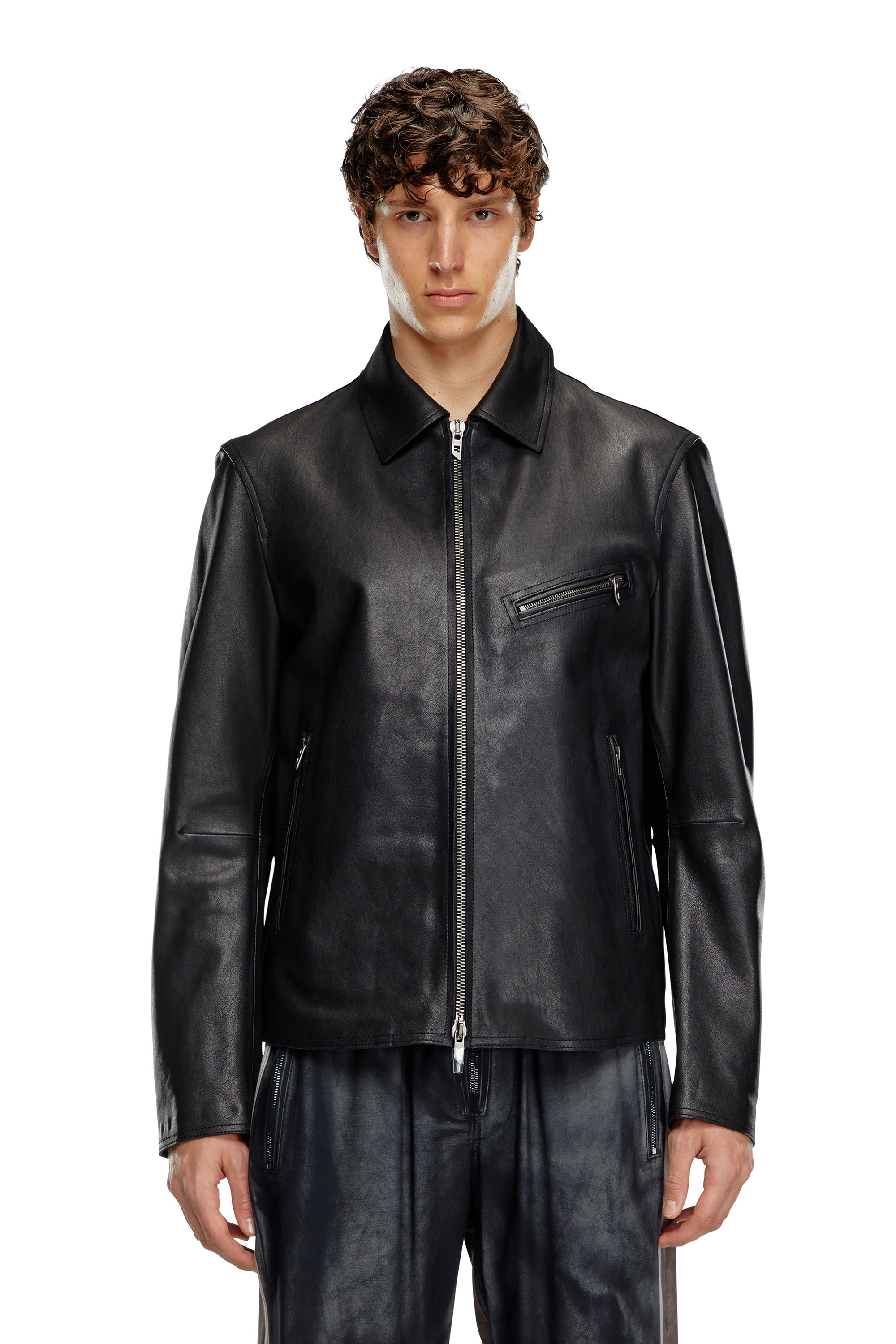 Diesel - L-KORN-A, Chaqueta de cuero con Oval D en relieve Hombre in Negro - 6