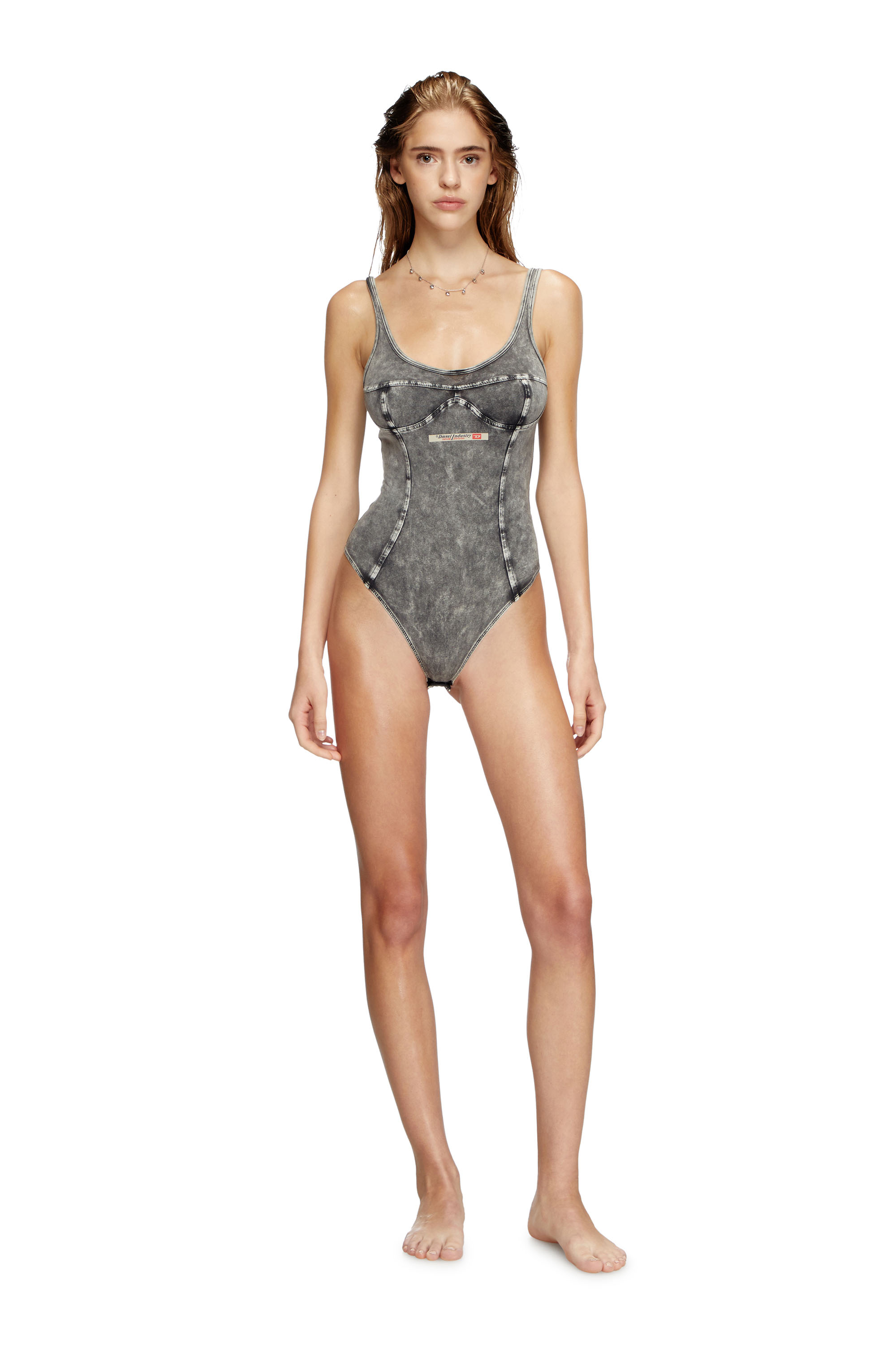 Diesel - UFBY-DENIM-CAMI-BODYSUIT, Sujetador sin tirantes con logotipo grande Mujer in Gris - 2