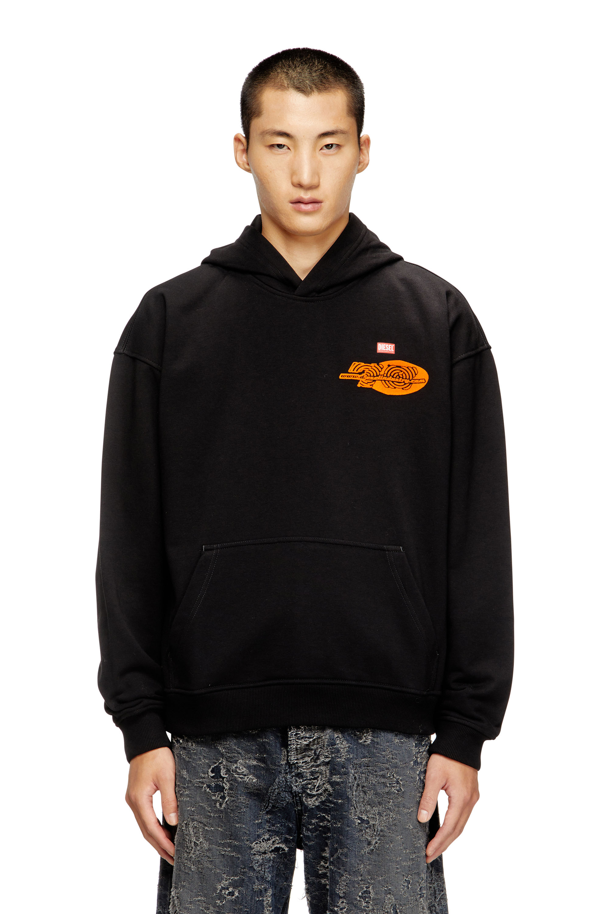 Diesel - S-BOXT-HOOD-T5, Sudadera con capucha de algodón con estampado en la parte trasera. Hombre in Negro - 1