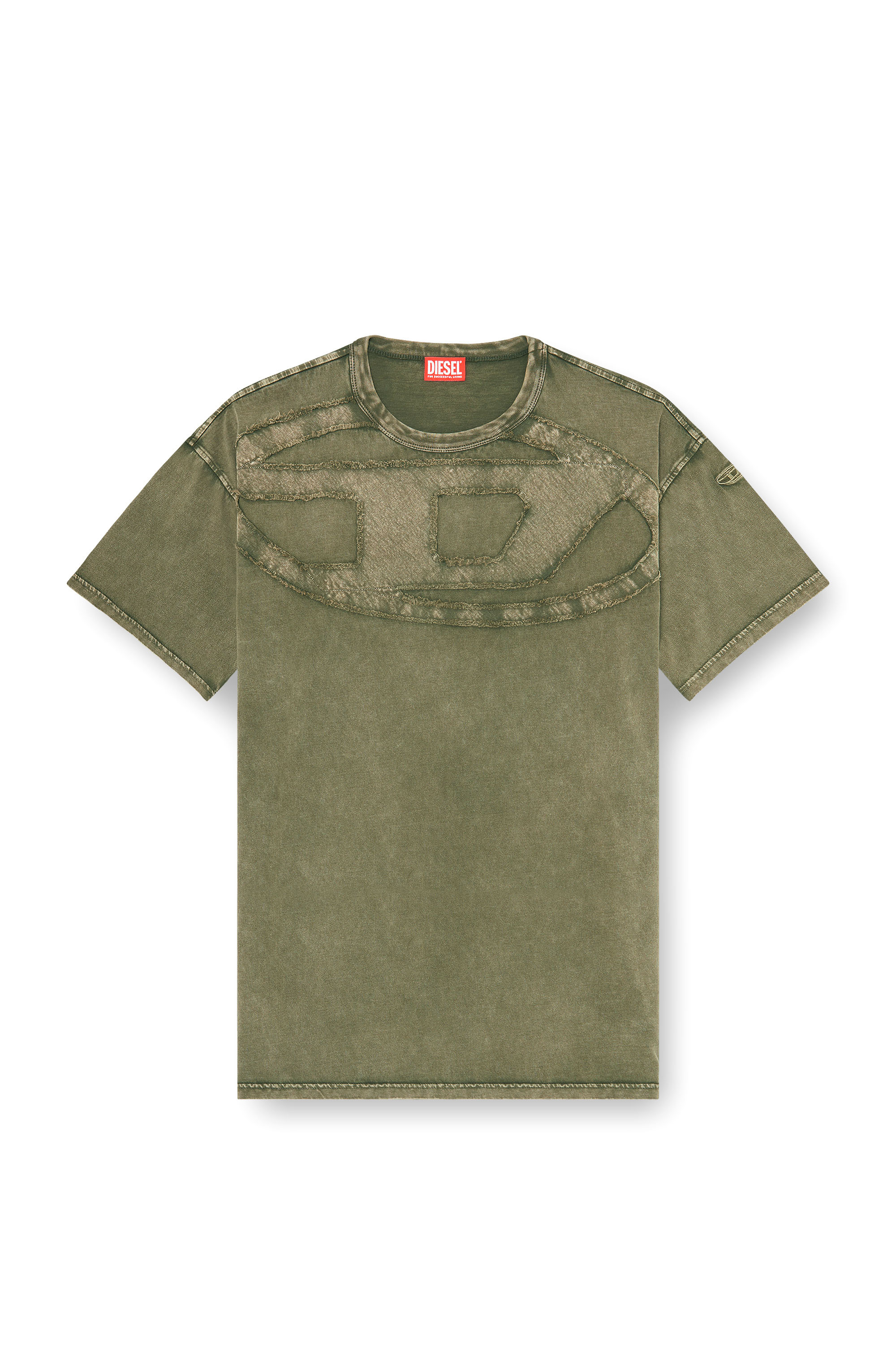 Diesel - T-BOXT-DEN, Camiseta de algod&oacute;n relajada con aplique Oval D Hombre in Verde - 3