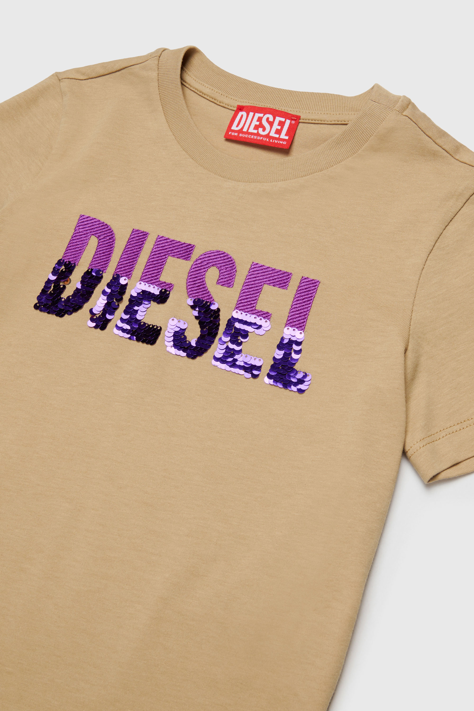 Diesel - TPALLY, Woman's Cotton T-shirt with sequin logo in Brown - 3