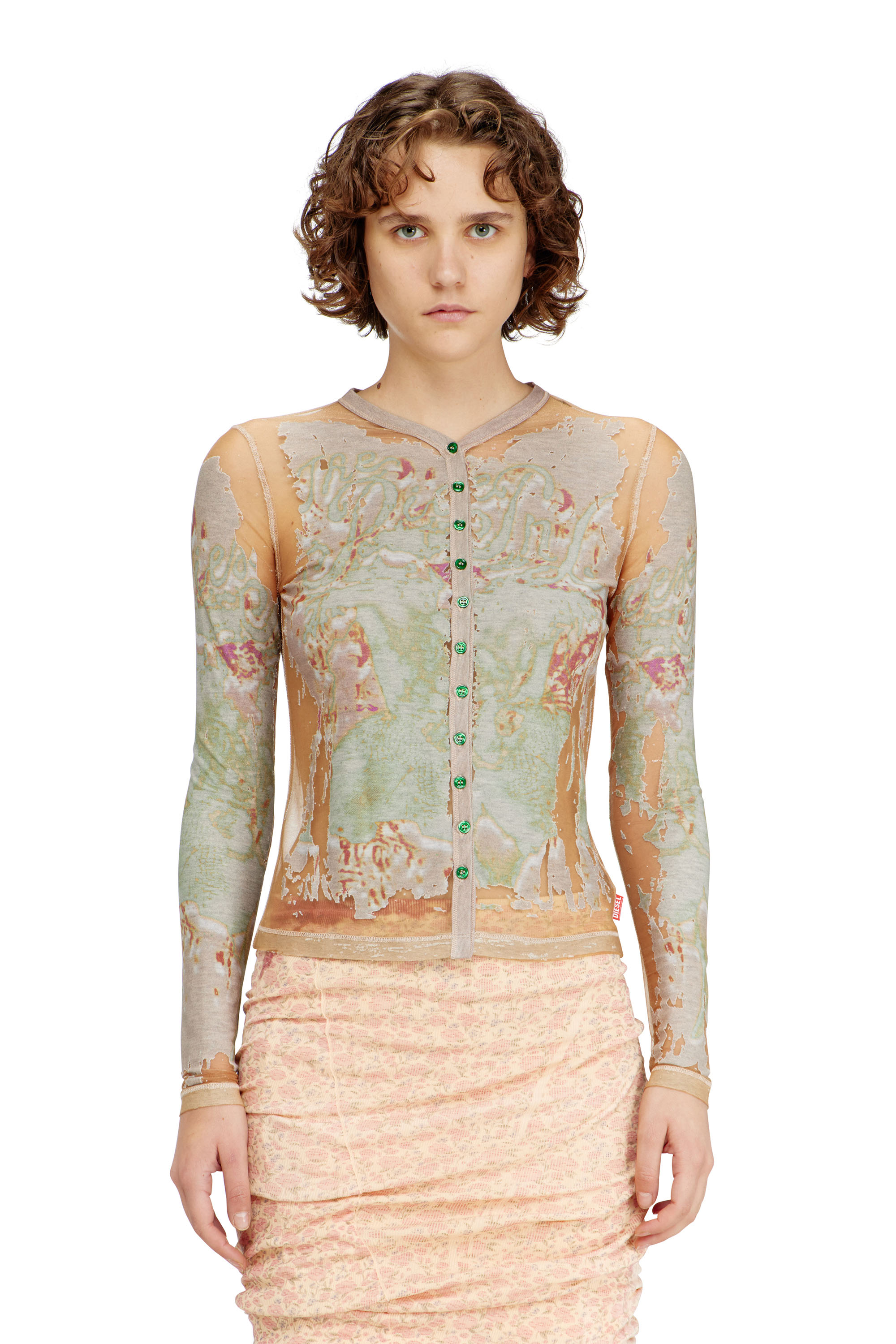 Diesel - T-GABRY, Top tipo c&aacute;rdigan de jersey devor&eacute; estampado Mujer in Marr&oacute;n - 3