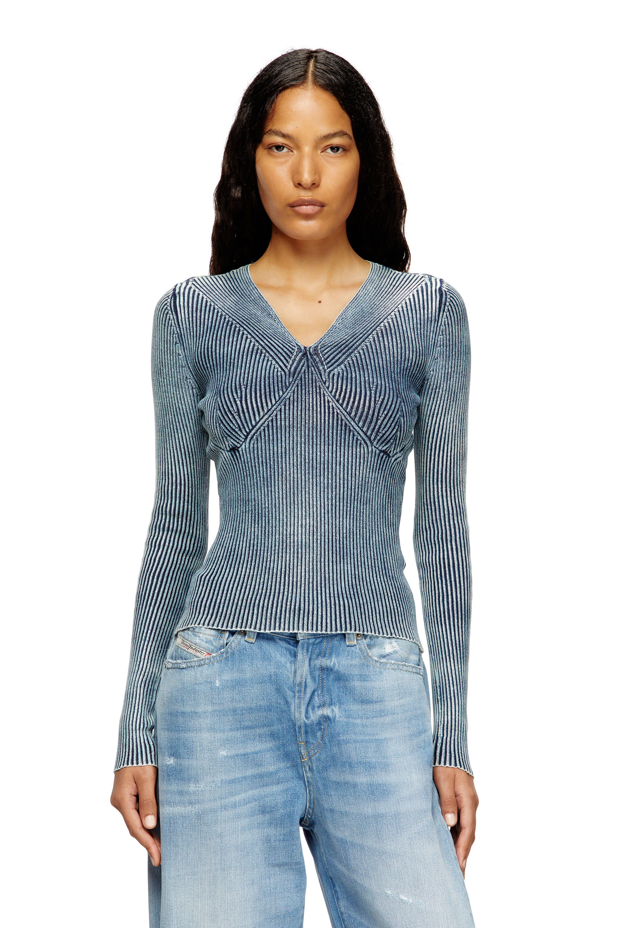 Diesel - M-MILMO, Jersey de hilo denim con efecto brillante Mujer in Azul marino - 1