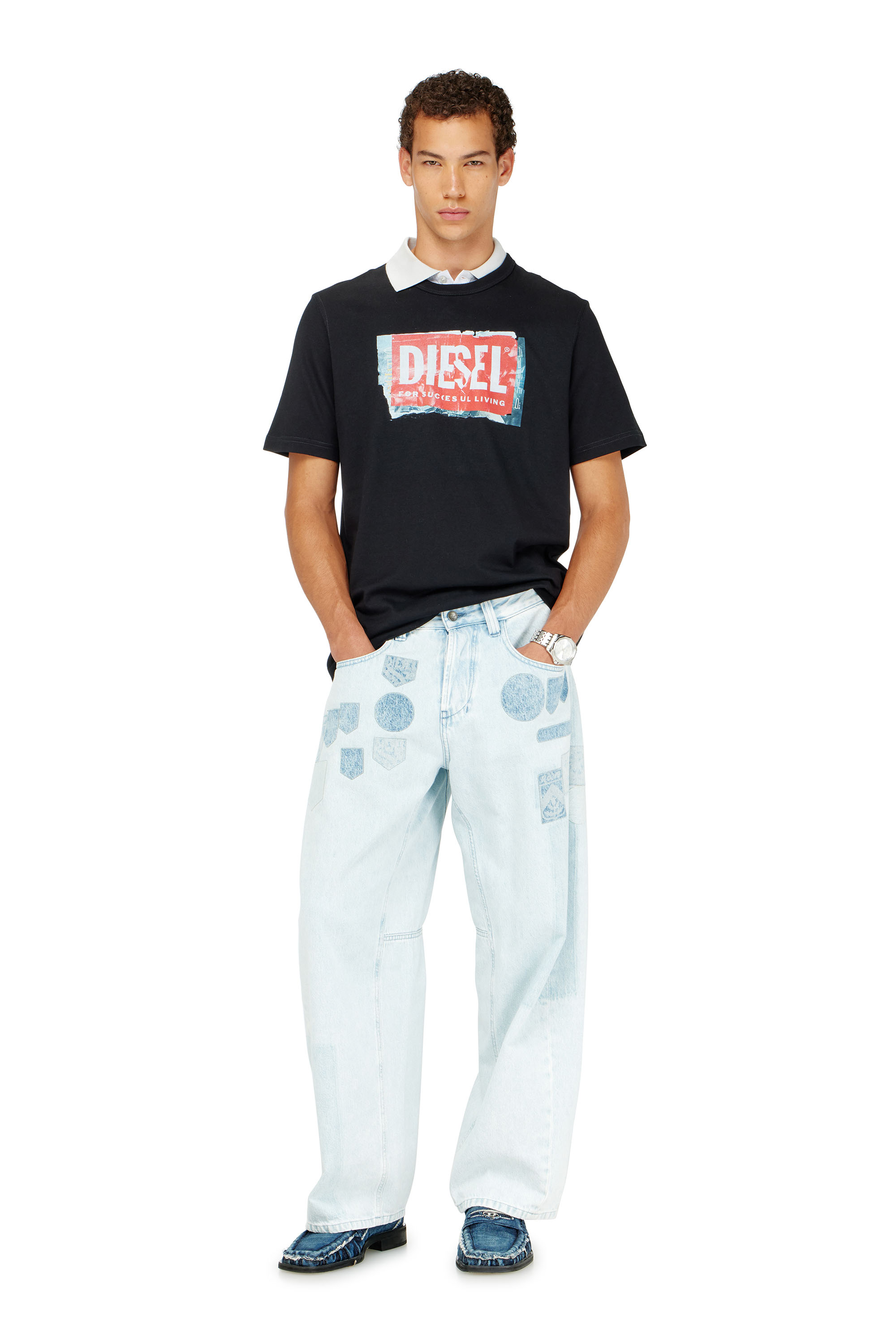 Diesel - T-ADJUST-Q6, Camiseta con logotipo con efecto arrugado Hombre in Negro - 2