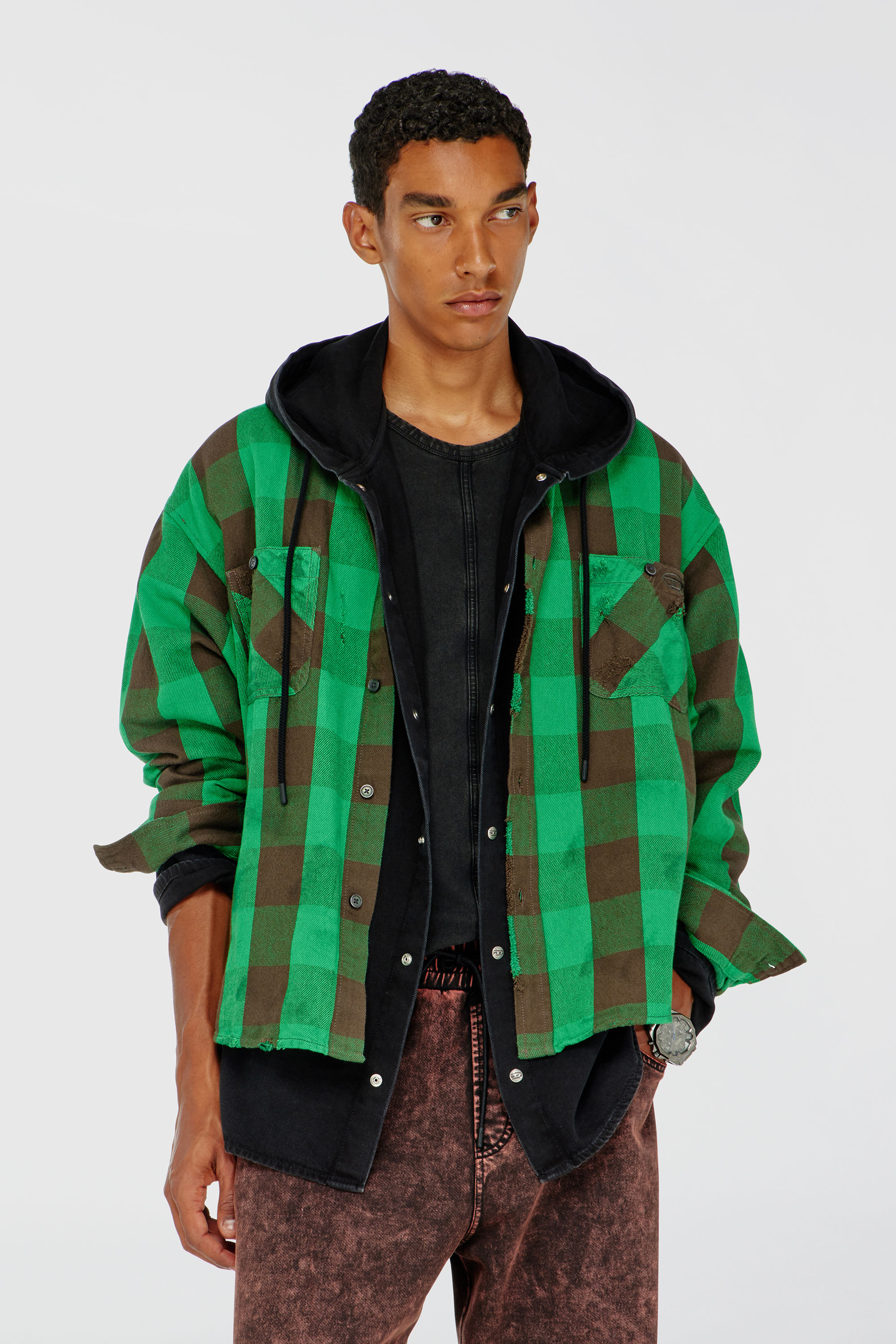 Diesel - S-DRUM, Camisa de franela a cuadros con efecto desgastado Hombre in Multicolor - 1
