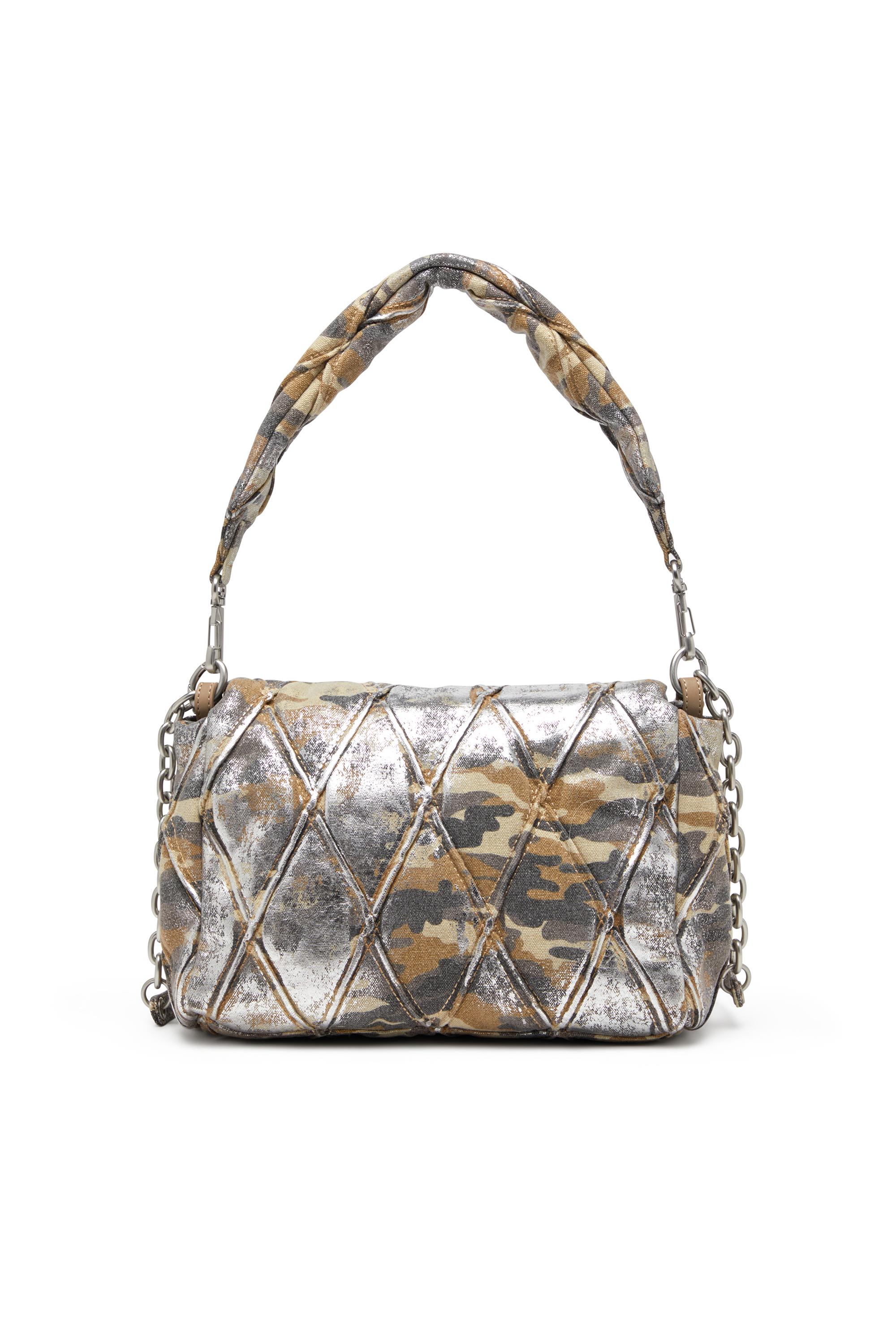 Diesel - CHARM-D SHOULDER M, Bolso de hombro en lona camo metálica Mujer in Multicolor - 3