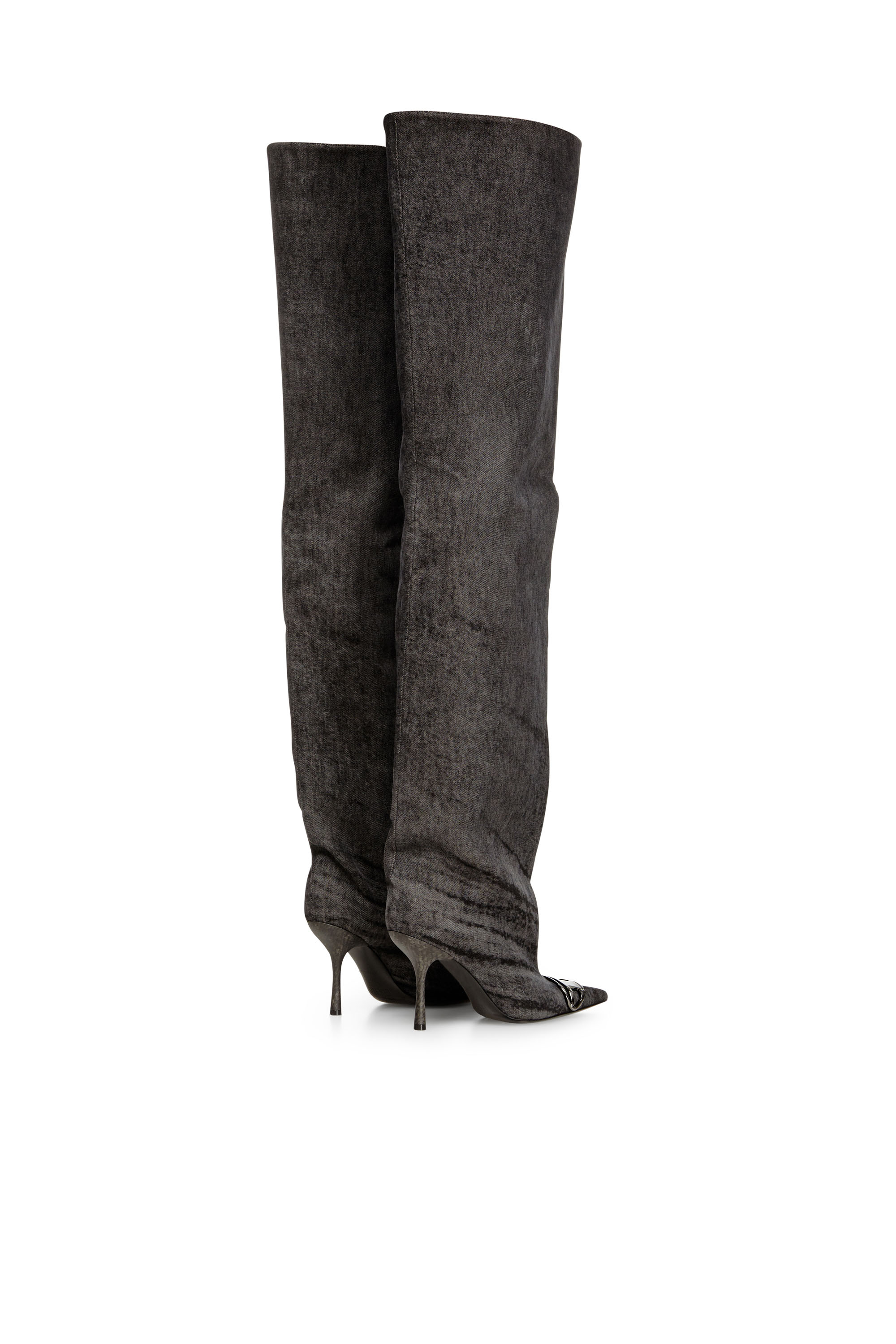 Diesel - D-VENUS 90 OTK BOOT, Botas por encima de la rodilla en denim revestido Mujer in Negro - 3
