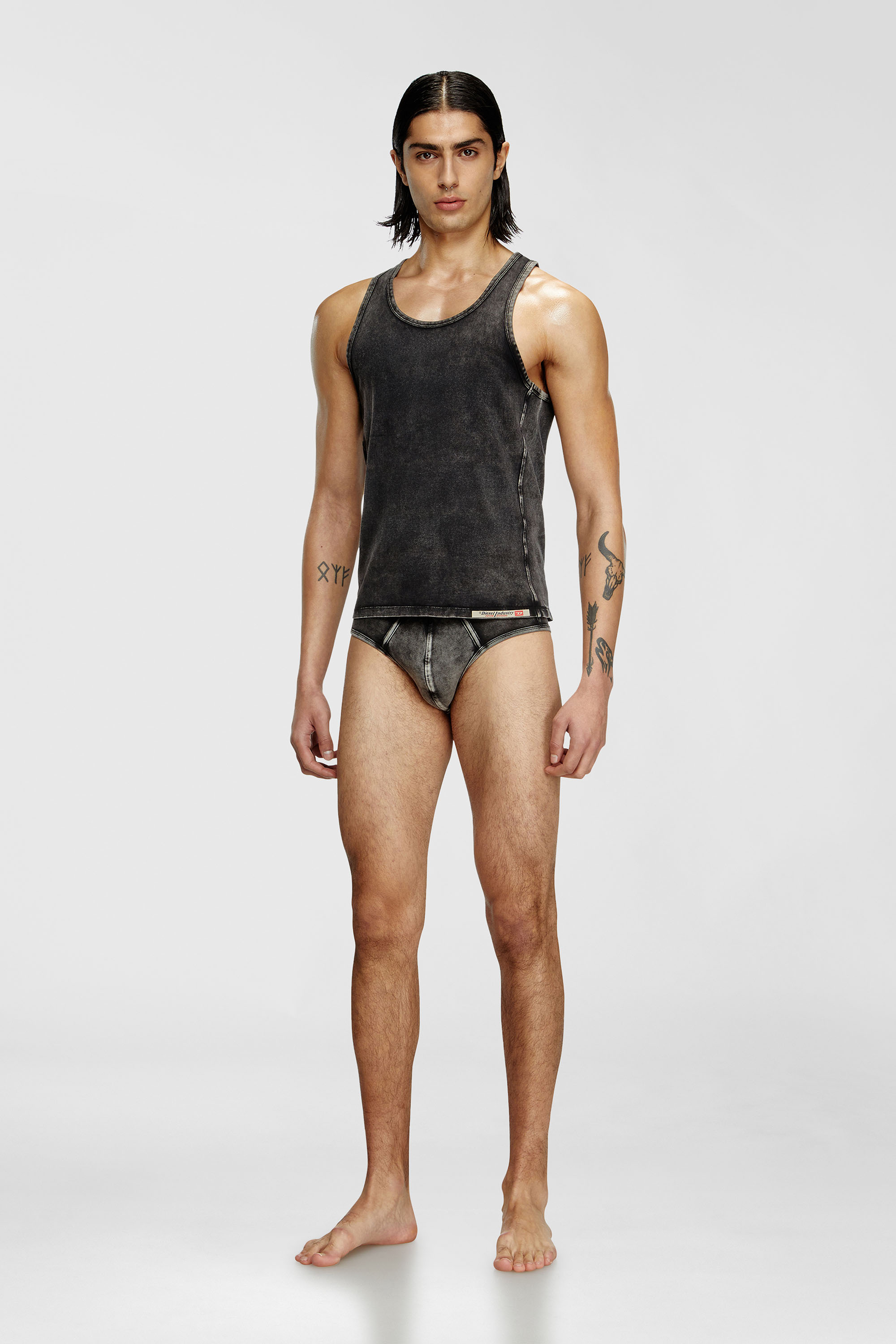 Diesel - WALTY-DNM, Camiseta de tirantes con efecto denim Hombre in Negro - 1