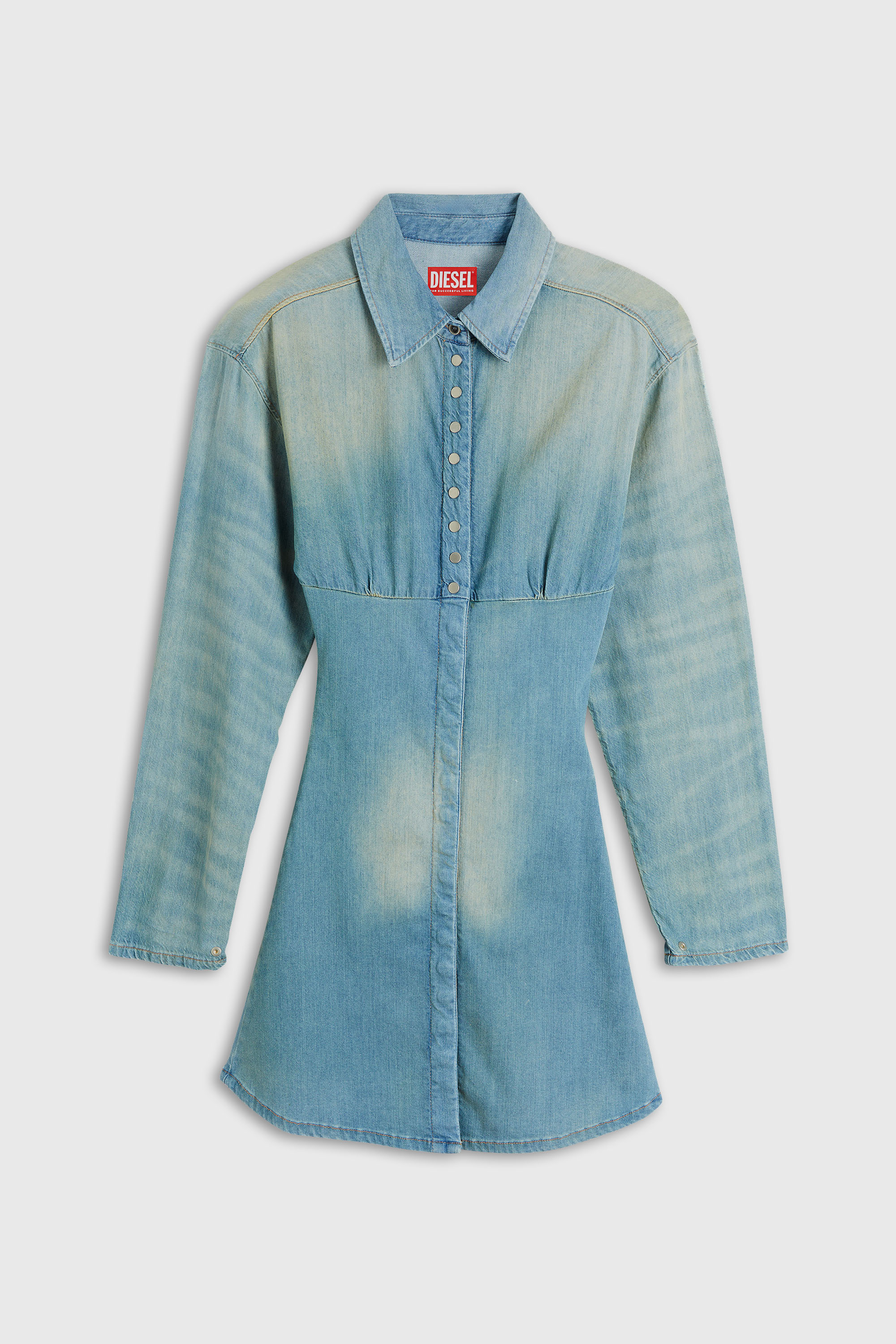 Diesel - DE-VIOLIM-S, Vestido camisero vaquero mini con dise&ntilde;o seccionado Mujer in Azul marino - 2