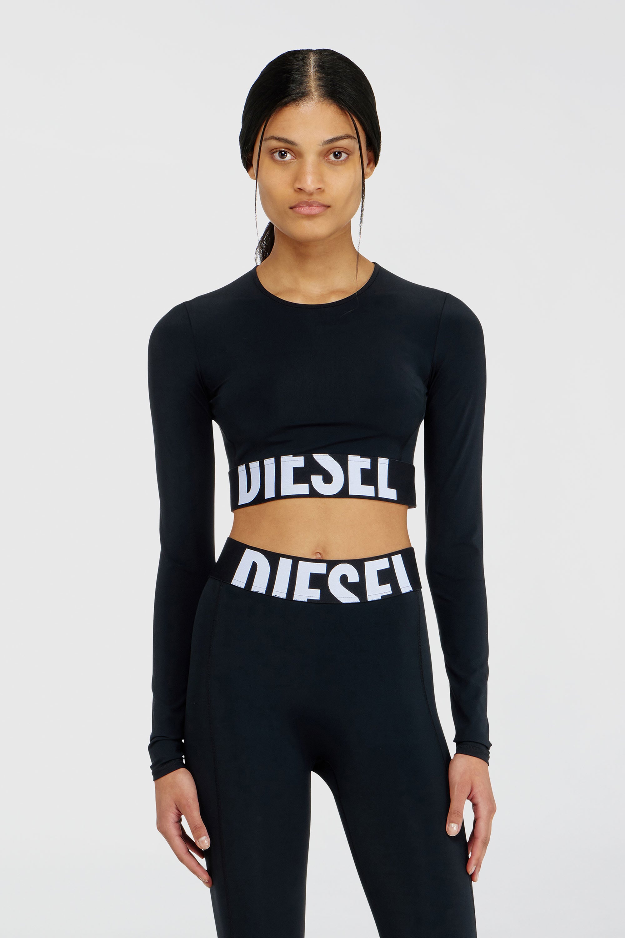 Diesel - MELISSA-D-POP, Top corto de microfibra con logotipo recortado Mujer in Negro - 1