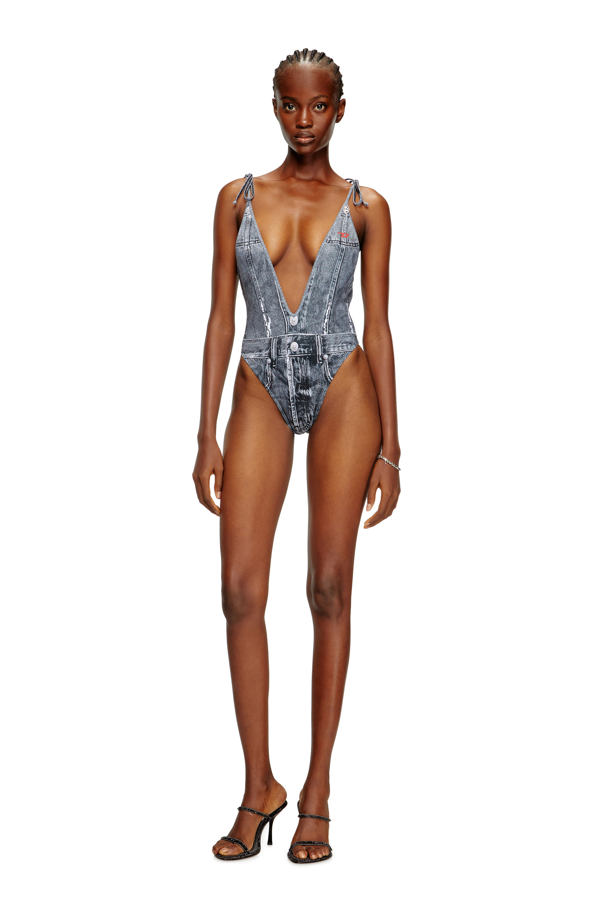 Diesel - KINSLEY-DNM, Bañador con escote pronunciado y trampantojo de denim Mujer in Azul marino - 3