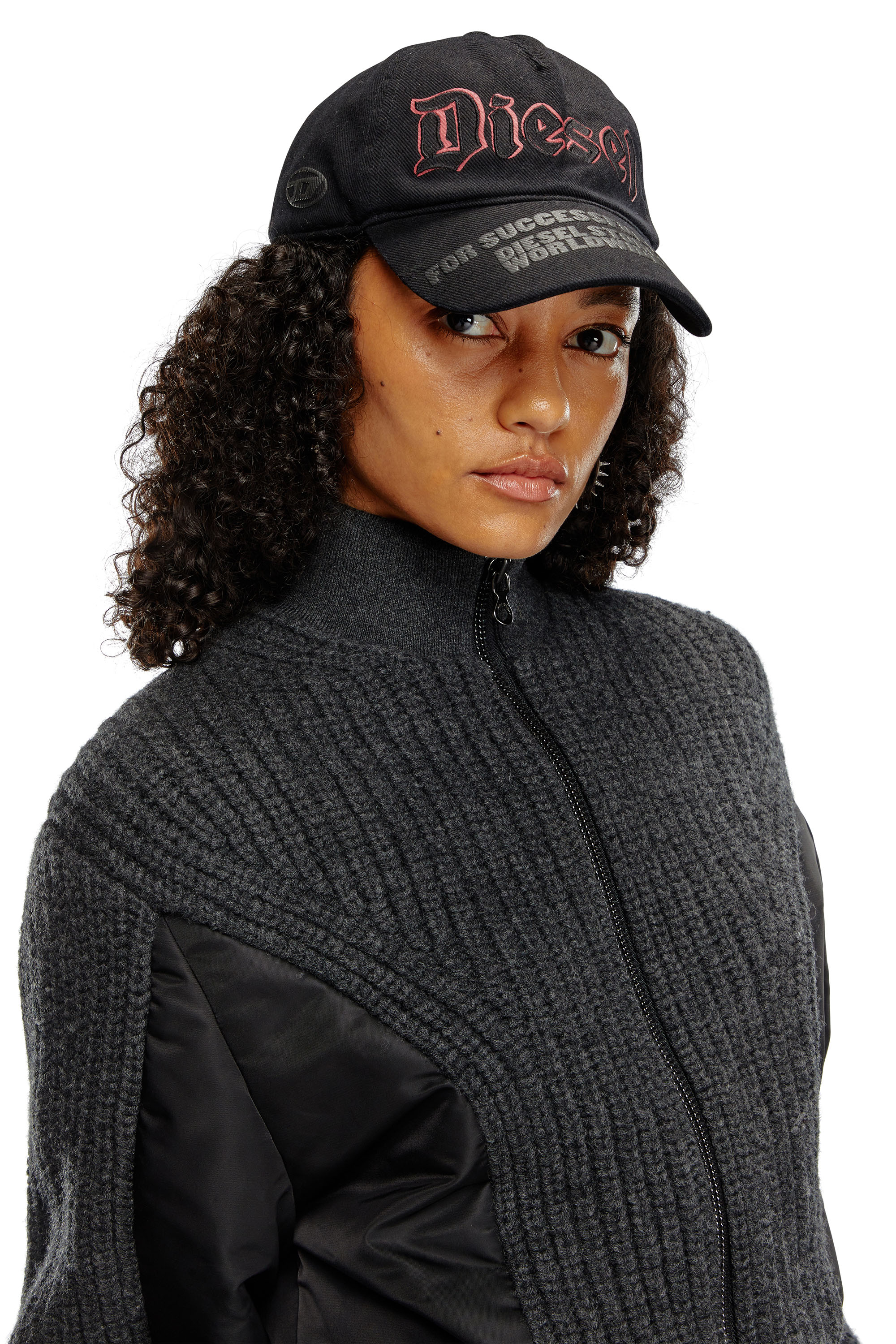 Diesel - M-ODENA, Mujer Chaqueta tejida con lana y nailon acolchado in Negro - Image 5