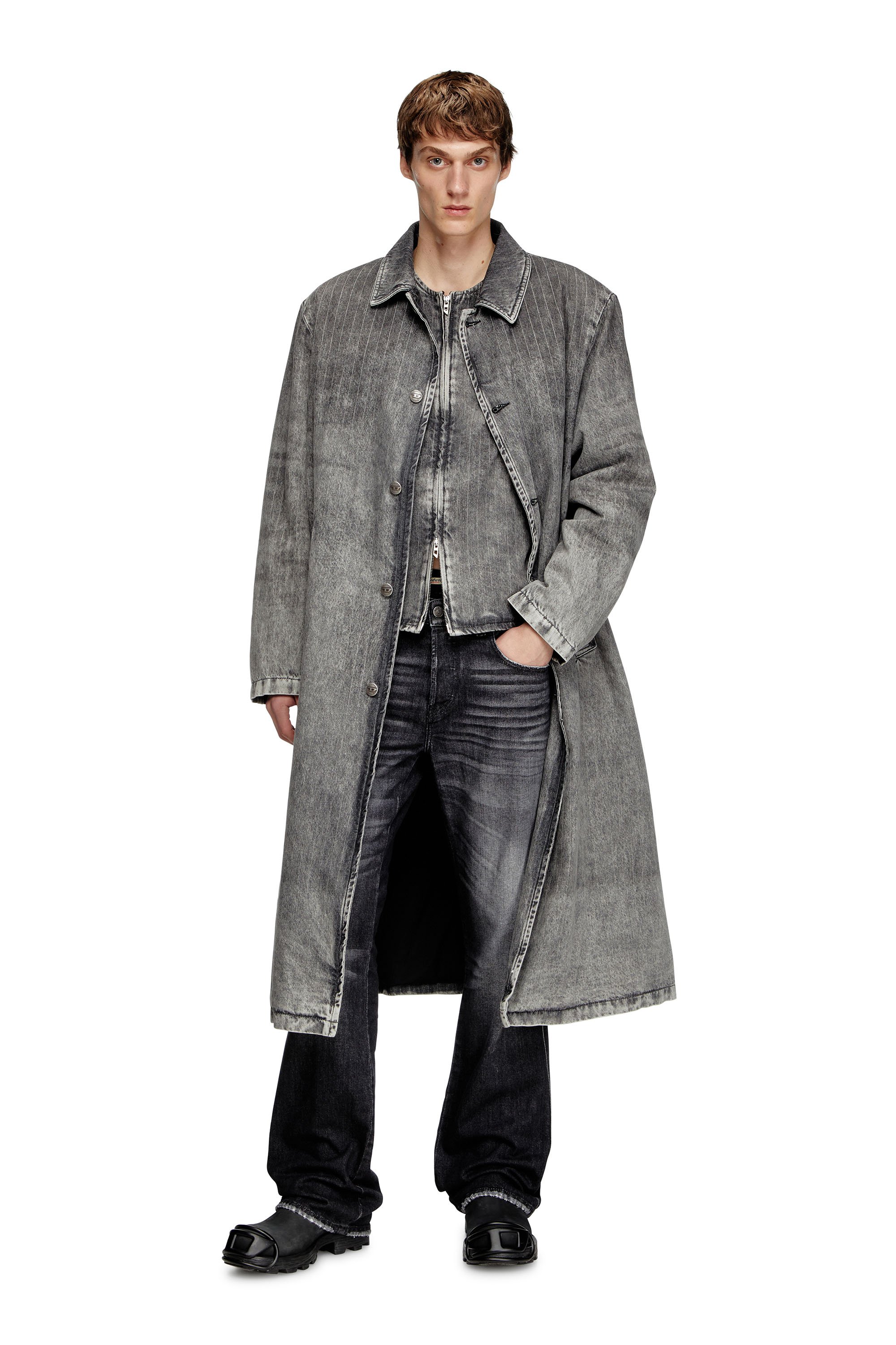 Diesel - D-JACK-S1, Abrigo en denim a rayas finas de sastrería Hombre in Gris - 1