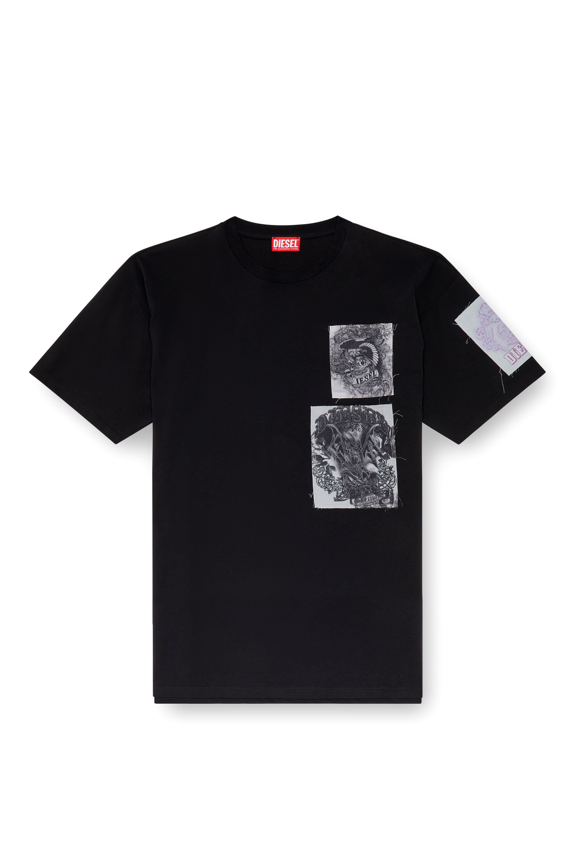 Diesel - T-BOXT-SLITS-Q10, Hombre Camiseta con parches estampados cortados en crudo in Negro - Image 3
