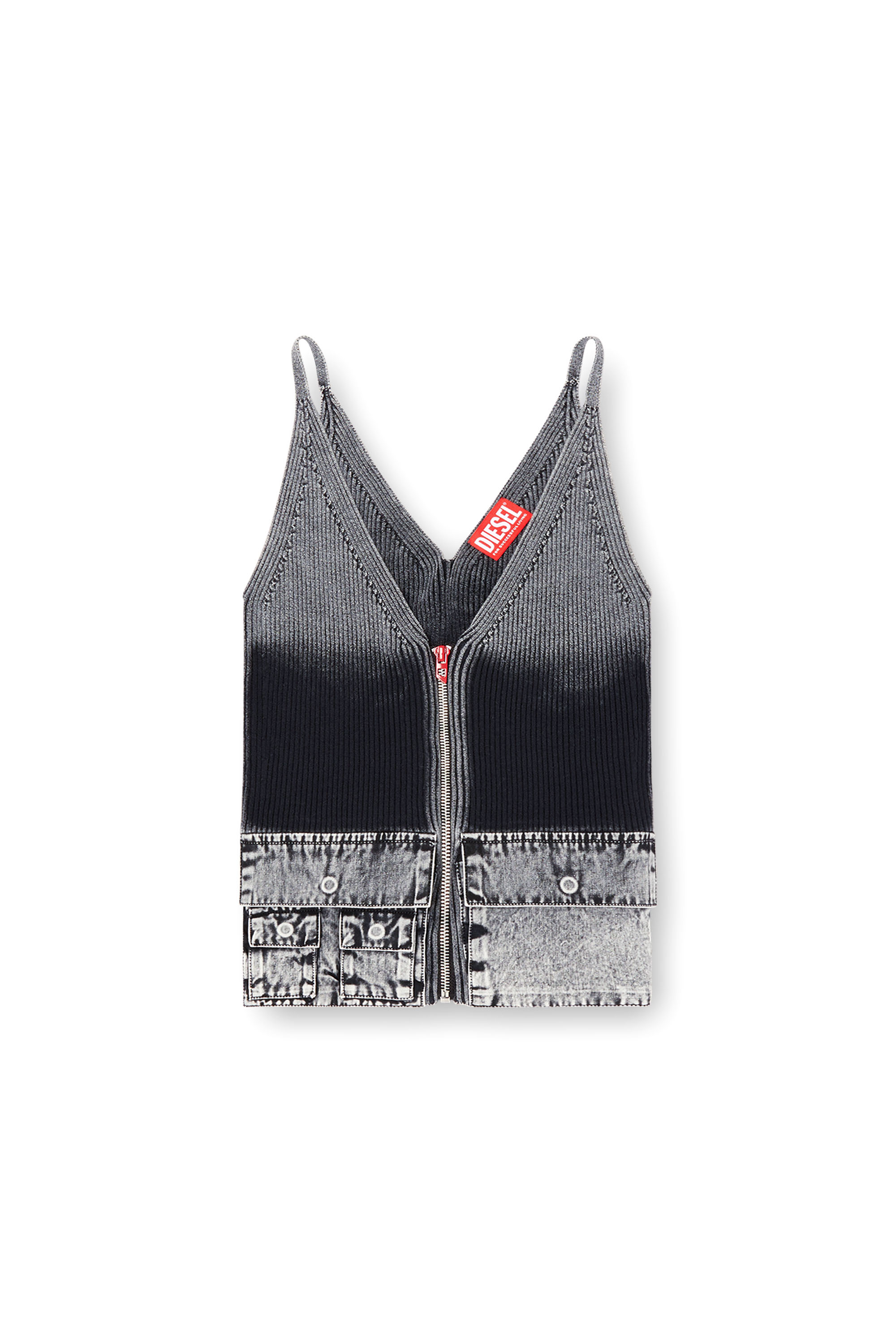 Diesel - M-MELLY, Camiseta tejida con tirantes y bolsillos cargo de denim Mujer in Gris - 3