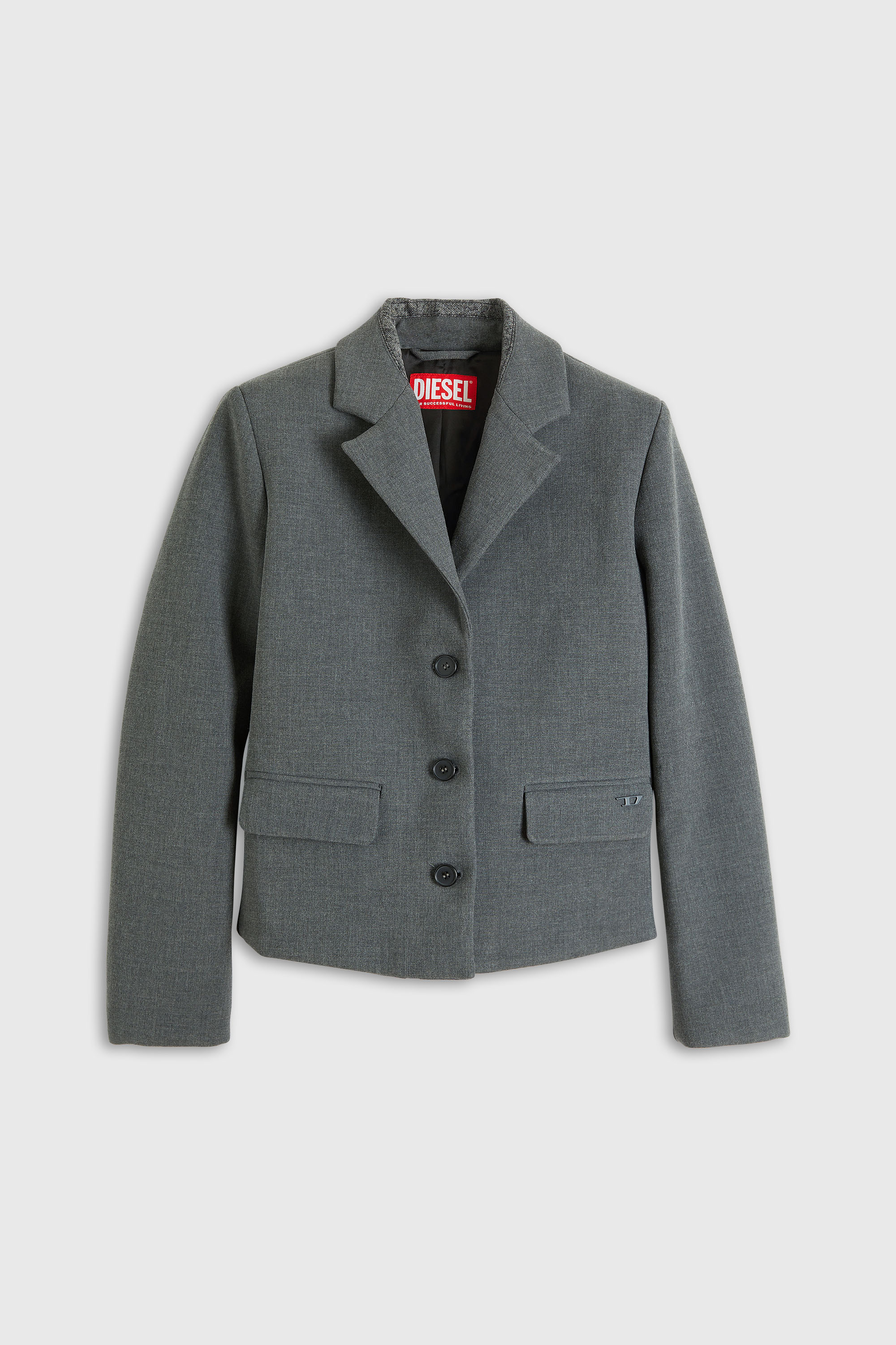 Diesel - G-LINTY, Blazer corto con cuello ribeteado en denim Mujer in Gris - 2