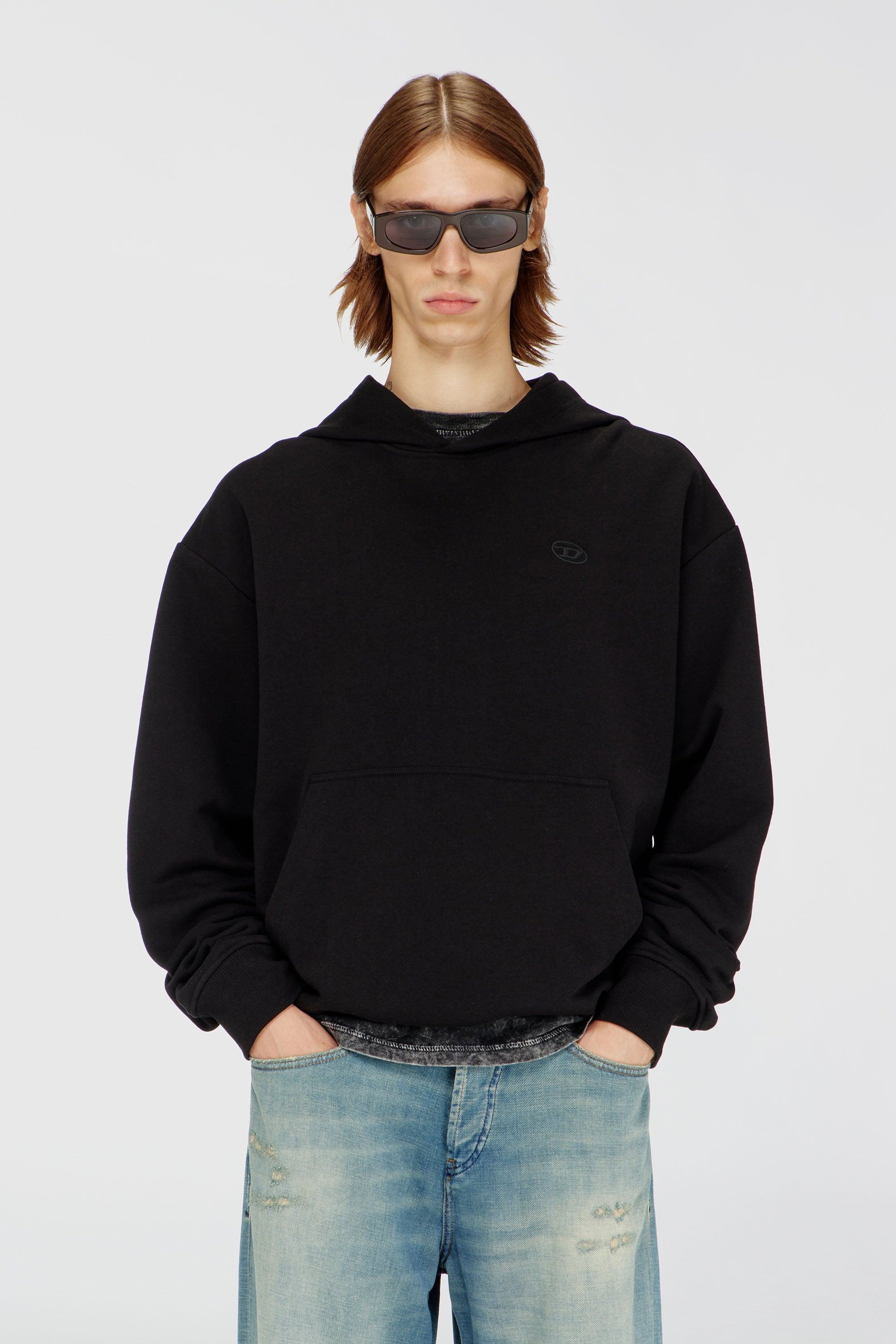 Diesel - S-MACS-HOOD-MEGOVAL-D, Sudadera con capucha con bordado del logotipo Hombre in Negro - 1