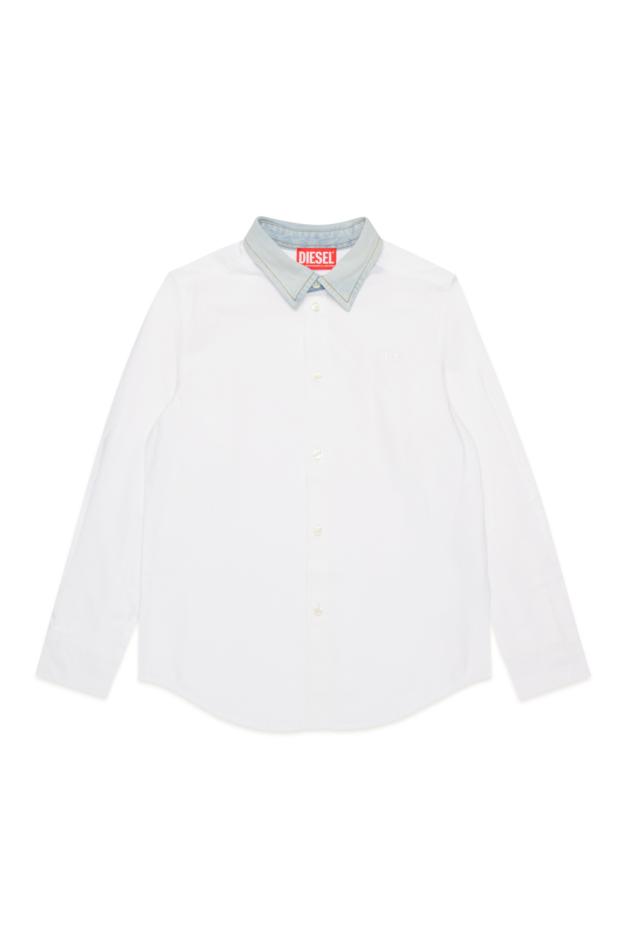 Diesel - CSHOLLS, Man's Long-sleeve shirt with denim collar in White - 1