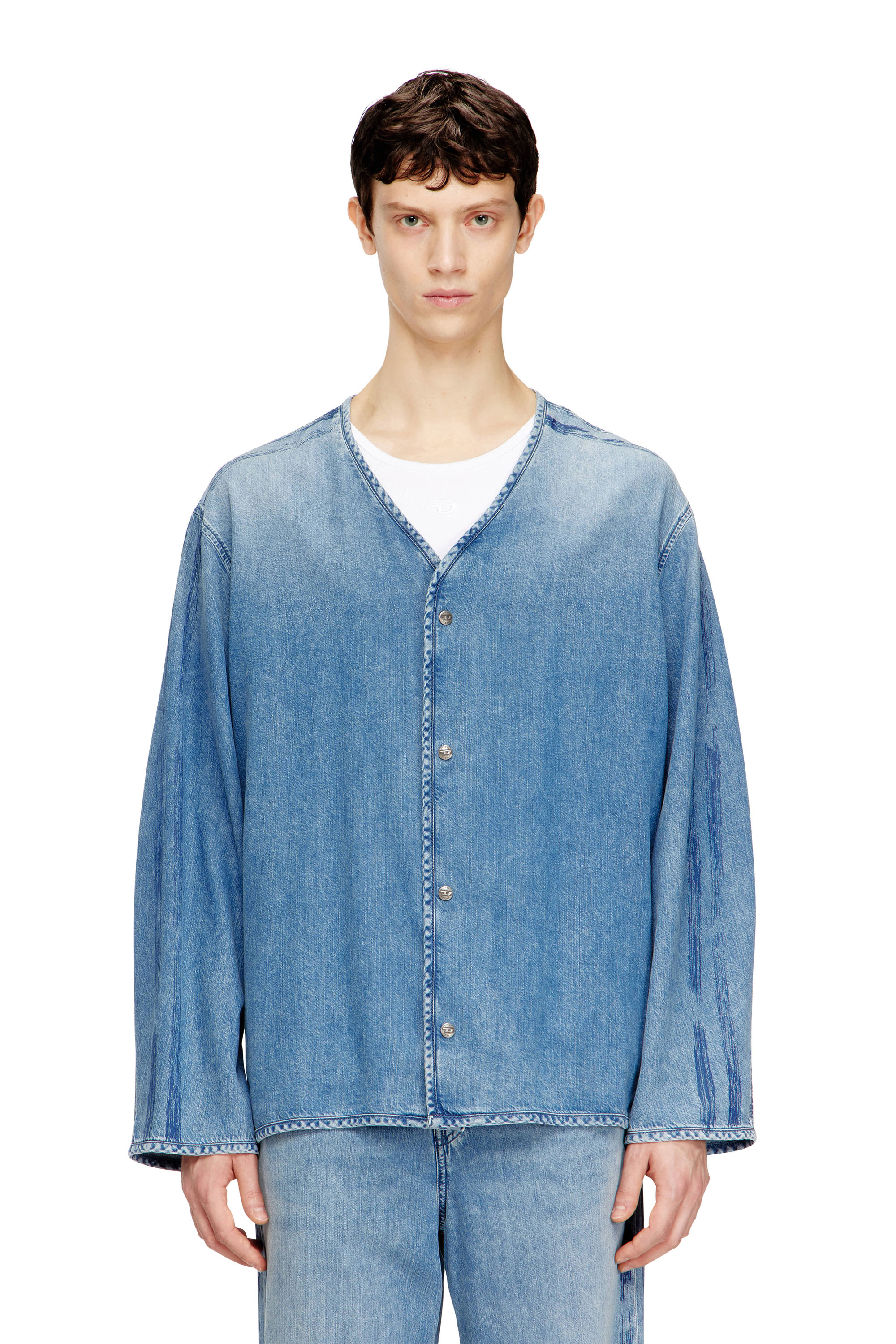 Diesel - D-CADI-S, Camiseta de escote en V de denim fluido con rayas Hombre in ToBeDefined - 1