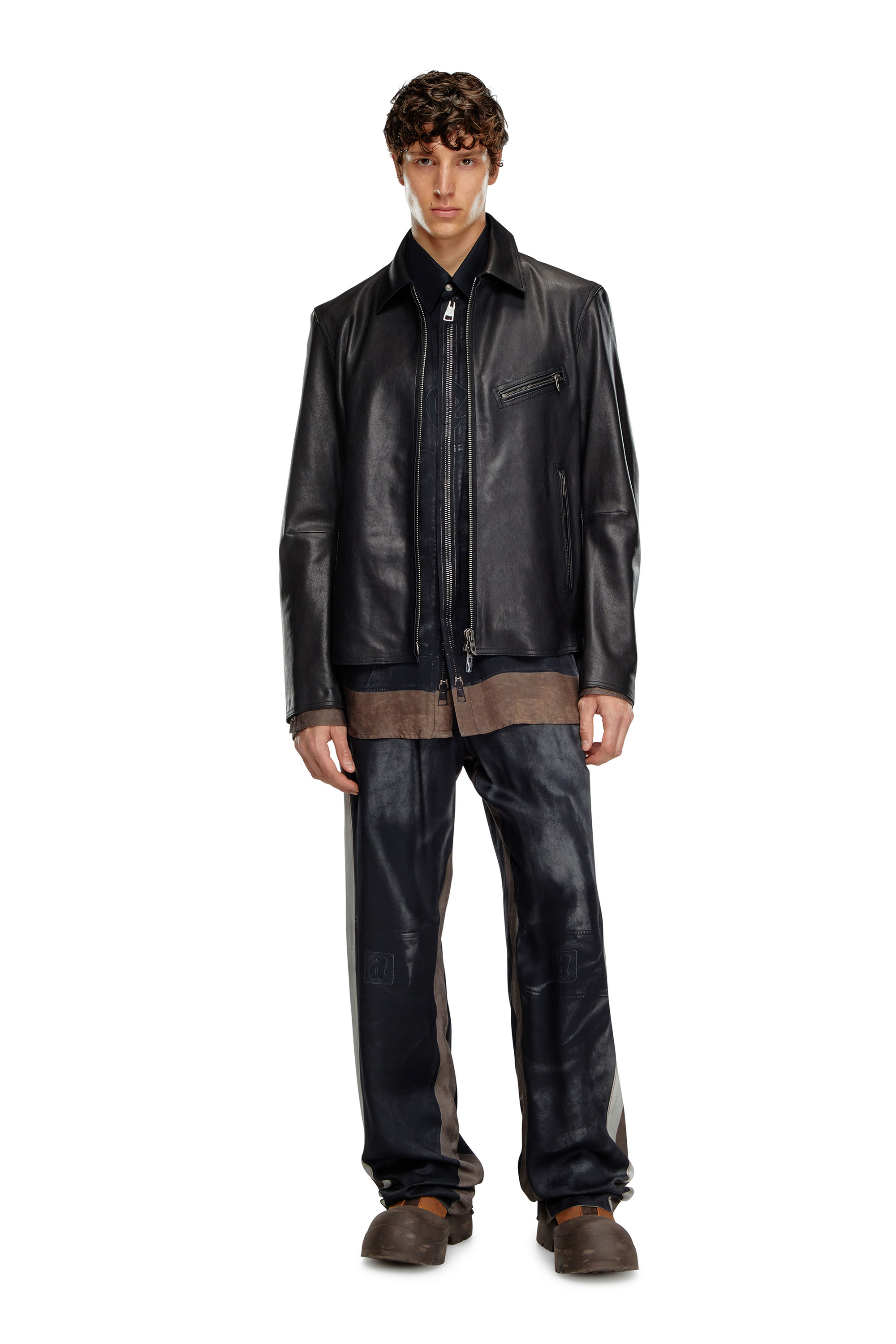 Diesel - L-KORN-A, Chaqueta de cuero con Oval D en relieve Hombre in Negro - 2