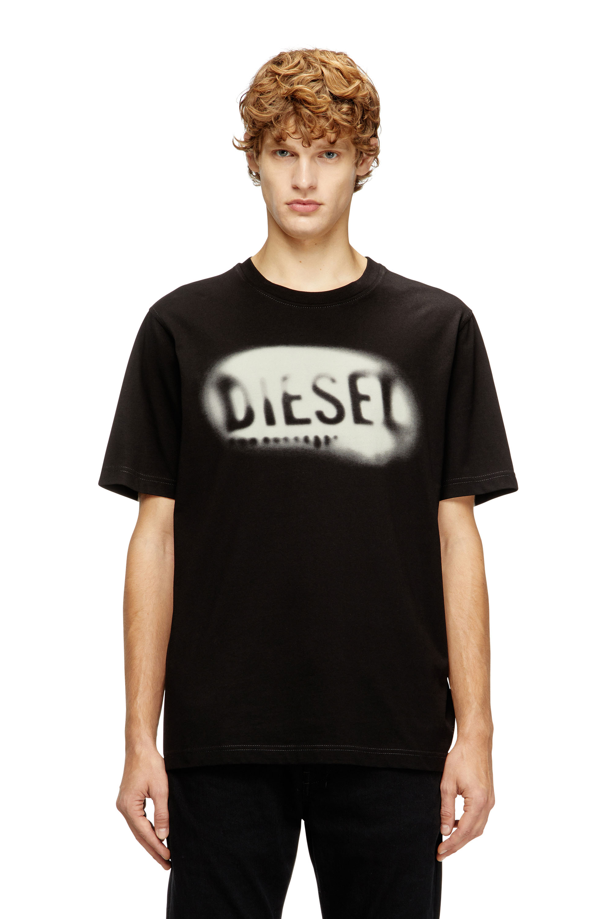 Diesel - T-ADJUST-V2, Camiseta de algodón ligero con logo desvaído. Hombre in Negro - 1