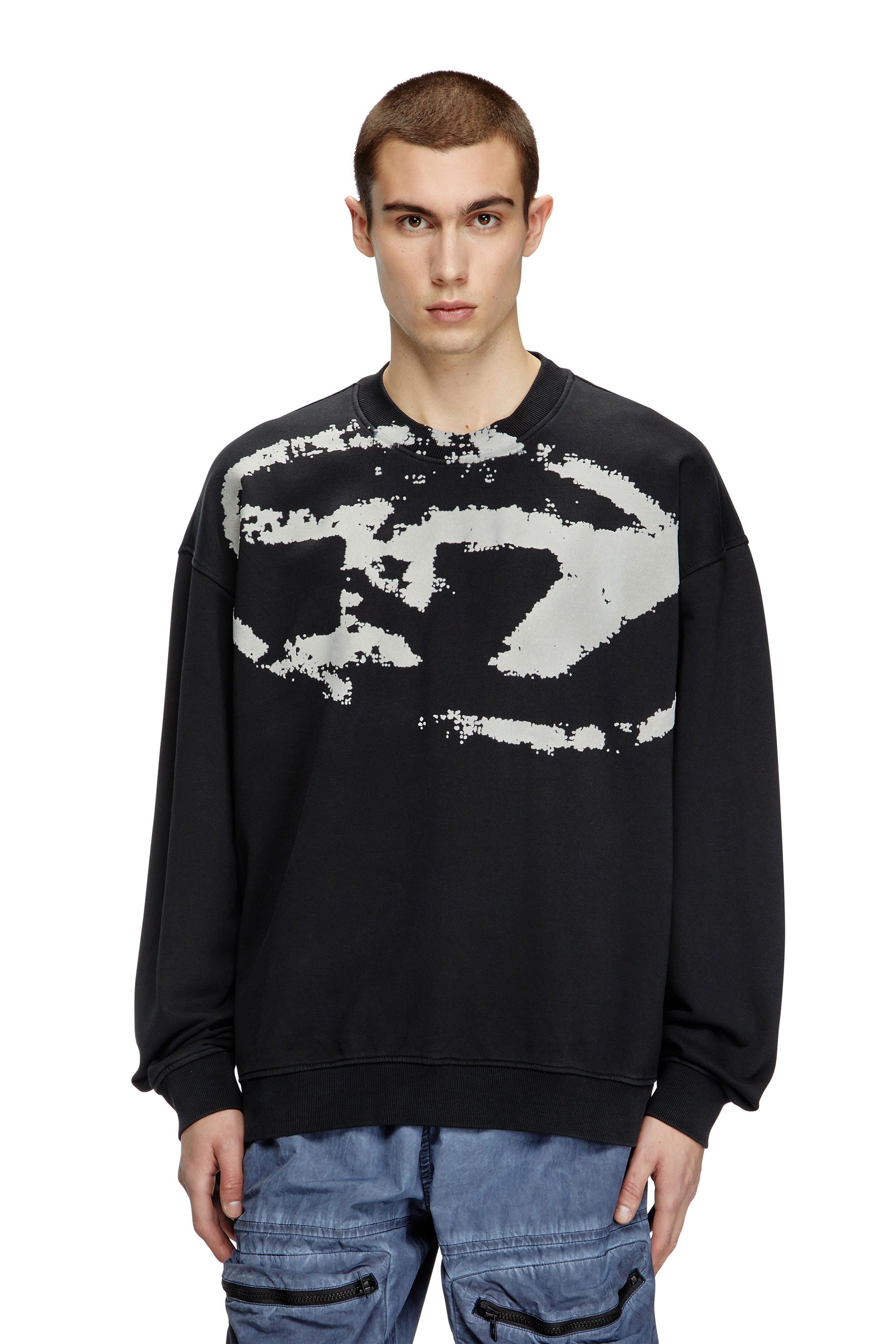 Diesel - S-BOXT-N5, Sudadera con logotipo desgastado en relieve Hombre in Negro - 1