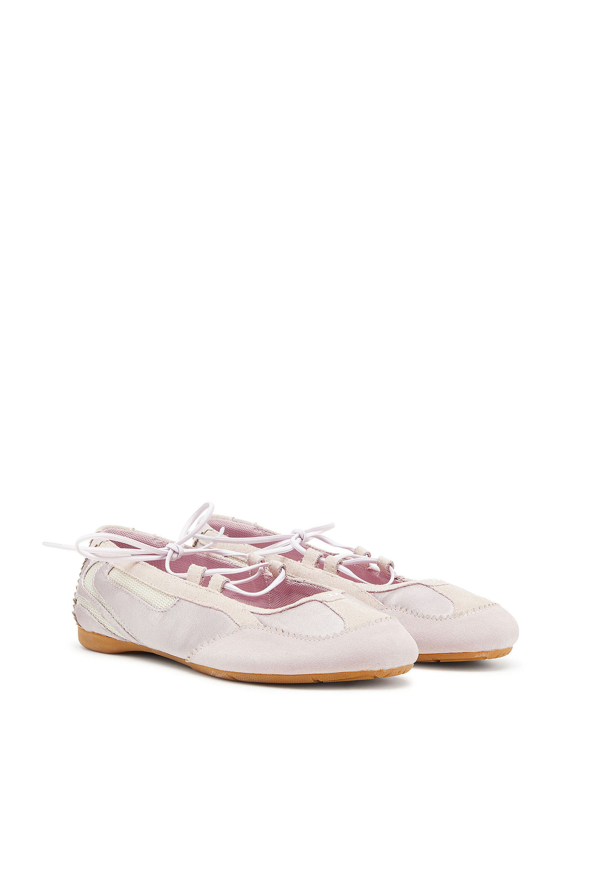 Diesel - D-MILE BALLERINA LACE UP II W, D-Mile - Bailarinas con cordones en piel y malla Mujer in Rosa - 2
