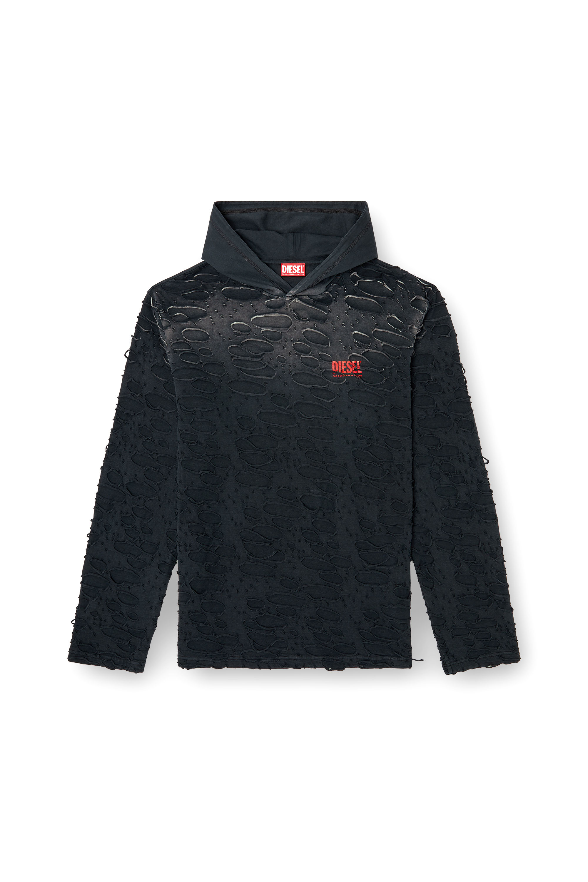 Diesel - T-CRANE-LS-HOOD, Camiseta de manga larga con capucha y orificios Hombre in Negro - 2