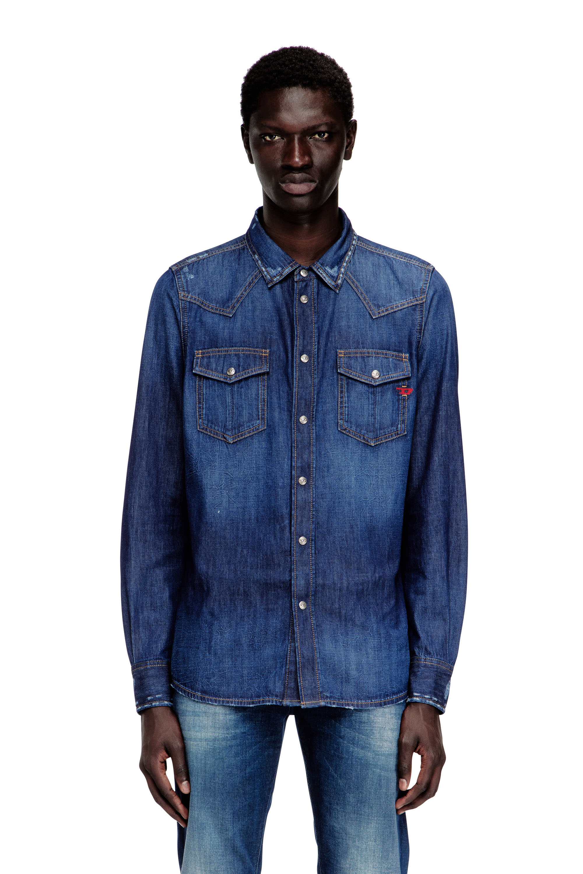 Diesel - D-VEGA, Camisa vaquera con bolsillos de parche Hombre in Azul marino - 1