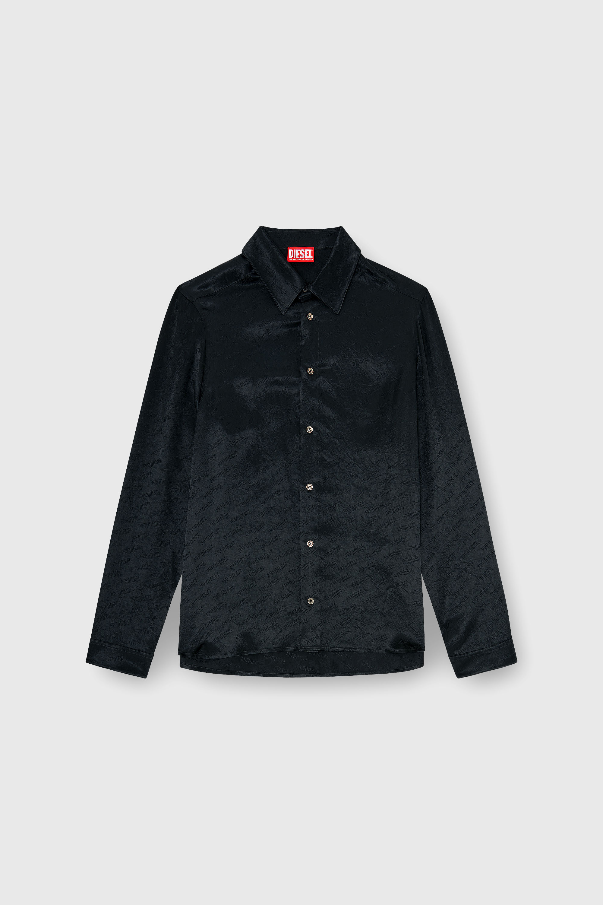 Diesel - S-KINNY-EFBZ, Camisa de sat&eacute;n arrugado jacquard con logo Hombre in Negro - 2