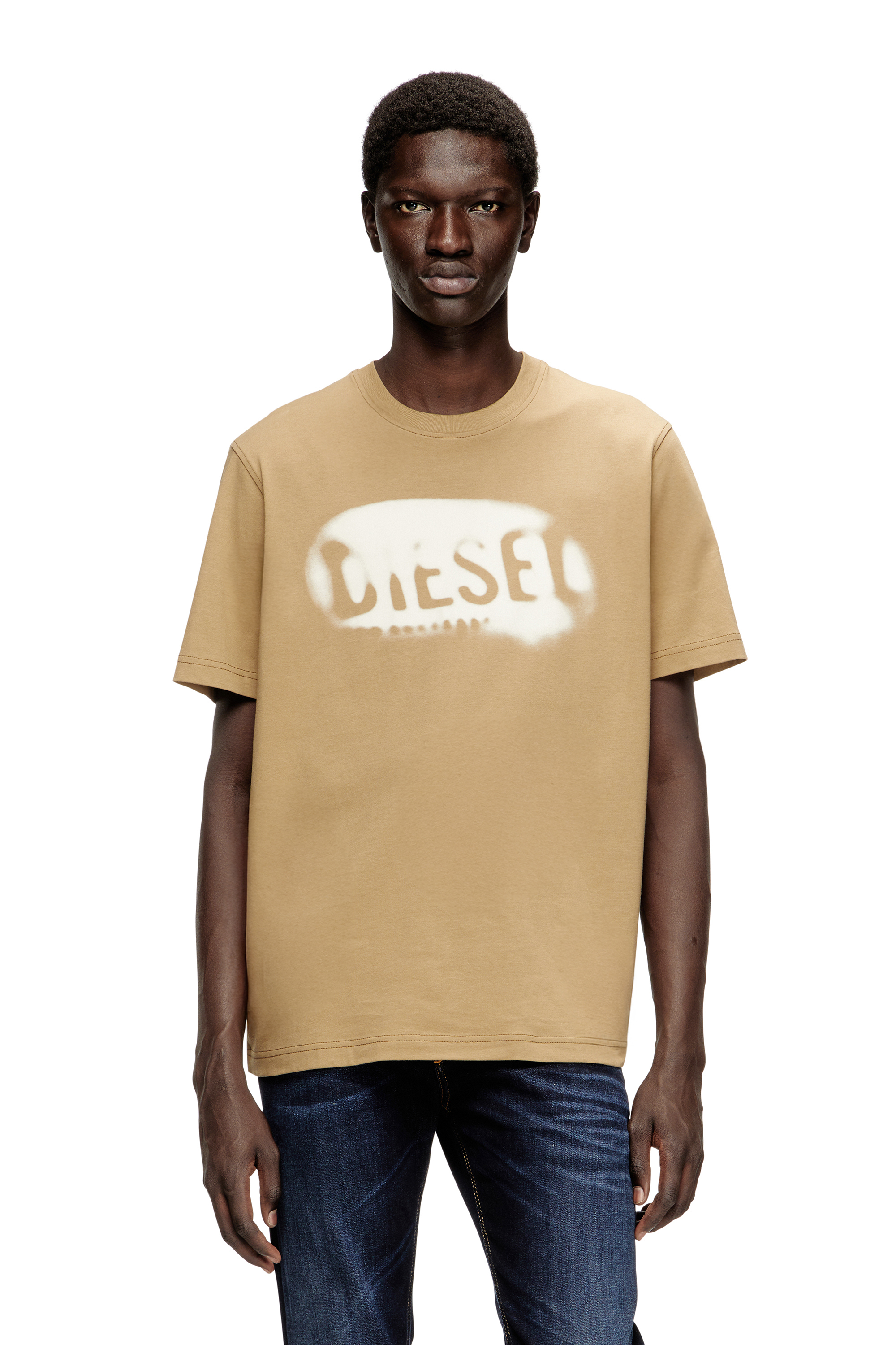 Diesel - T-ADJUST-V2, Camiseta de algodón ligero con logo desvaído. Hombre in Beige - 1