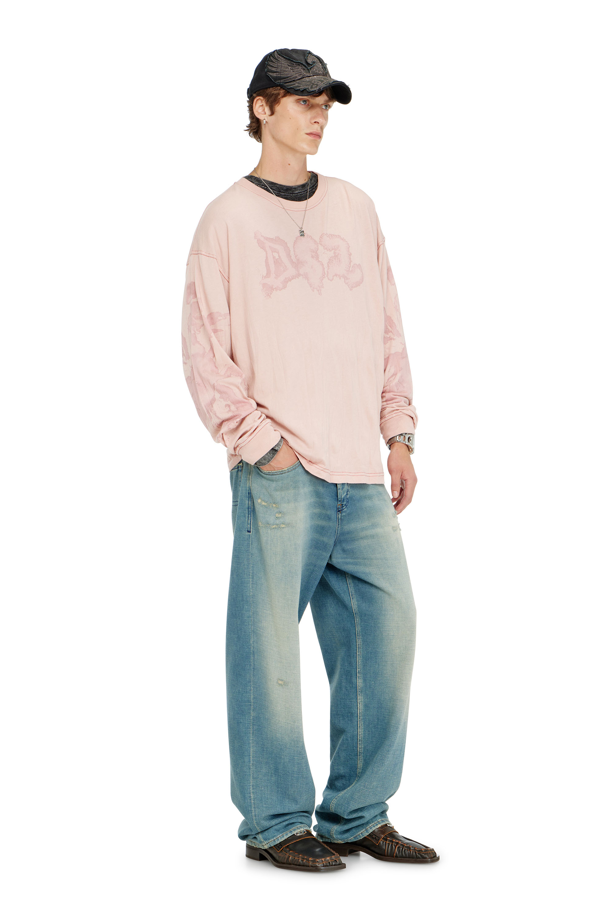 Diesel - T-BOXT-LS-AA4, Camiseta relaxed de manga larga con estampado irregular Hombre in Rosa - 1